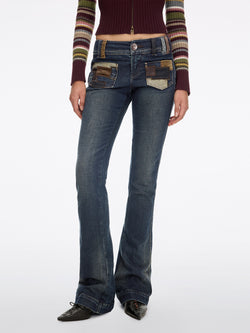 Leather-Paneled Flare Jeans