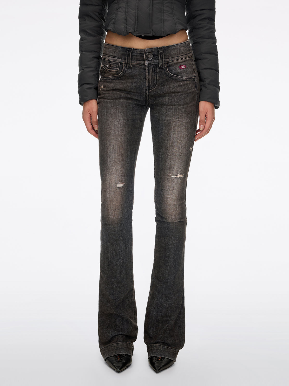 Distressed Printed Flare Jeans