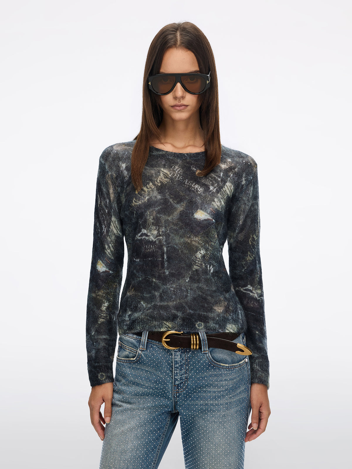 Distressed Printed Knit Top