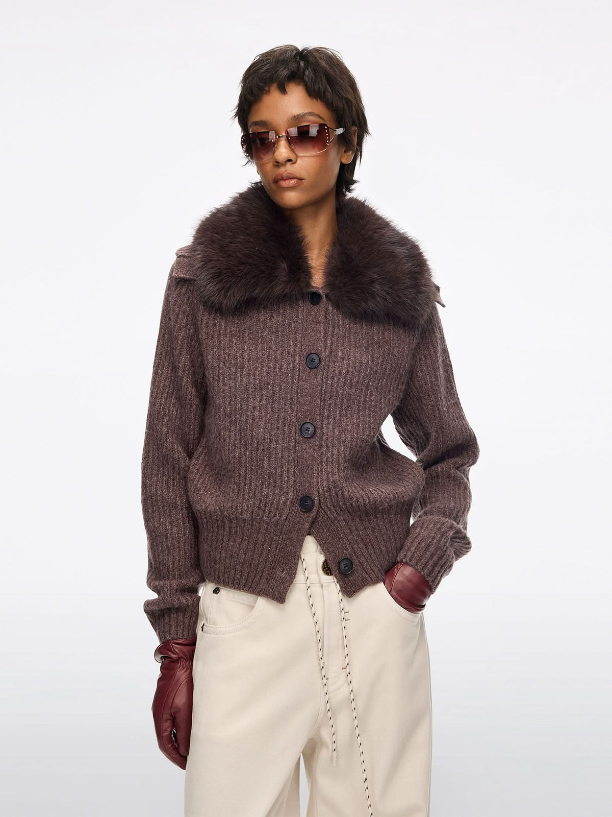 Fur Collar Knit Cardigan