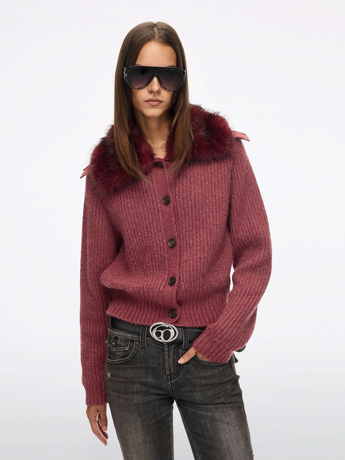 Fur Collar Knit Cardigan