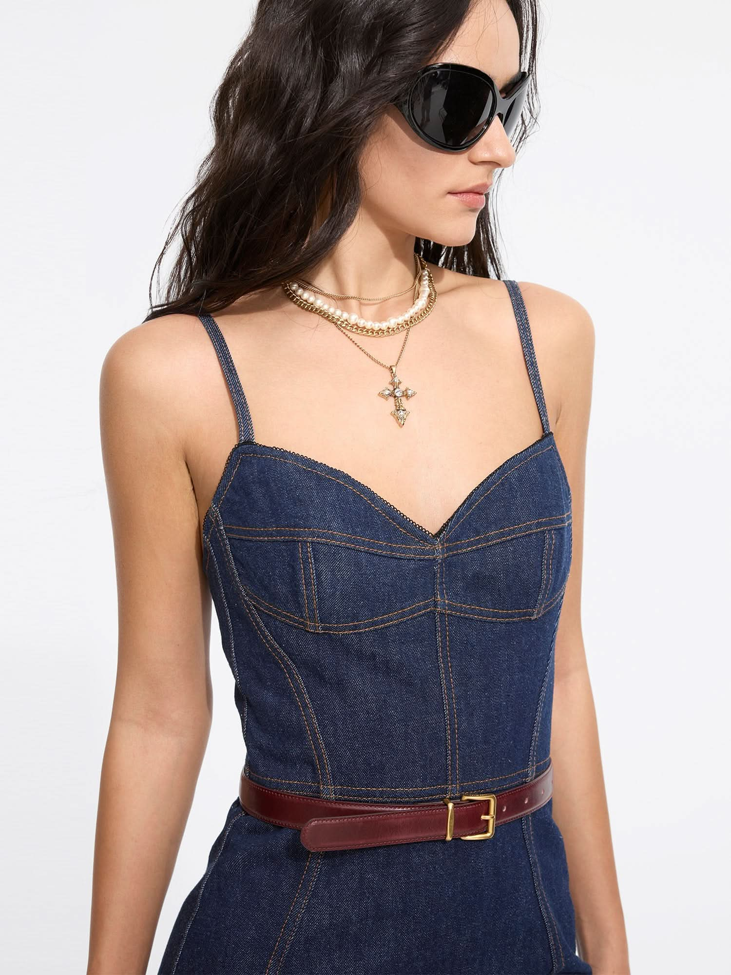 Vintage Slit Denim Slip Dress