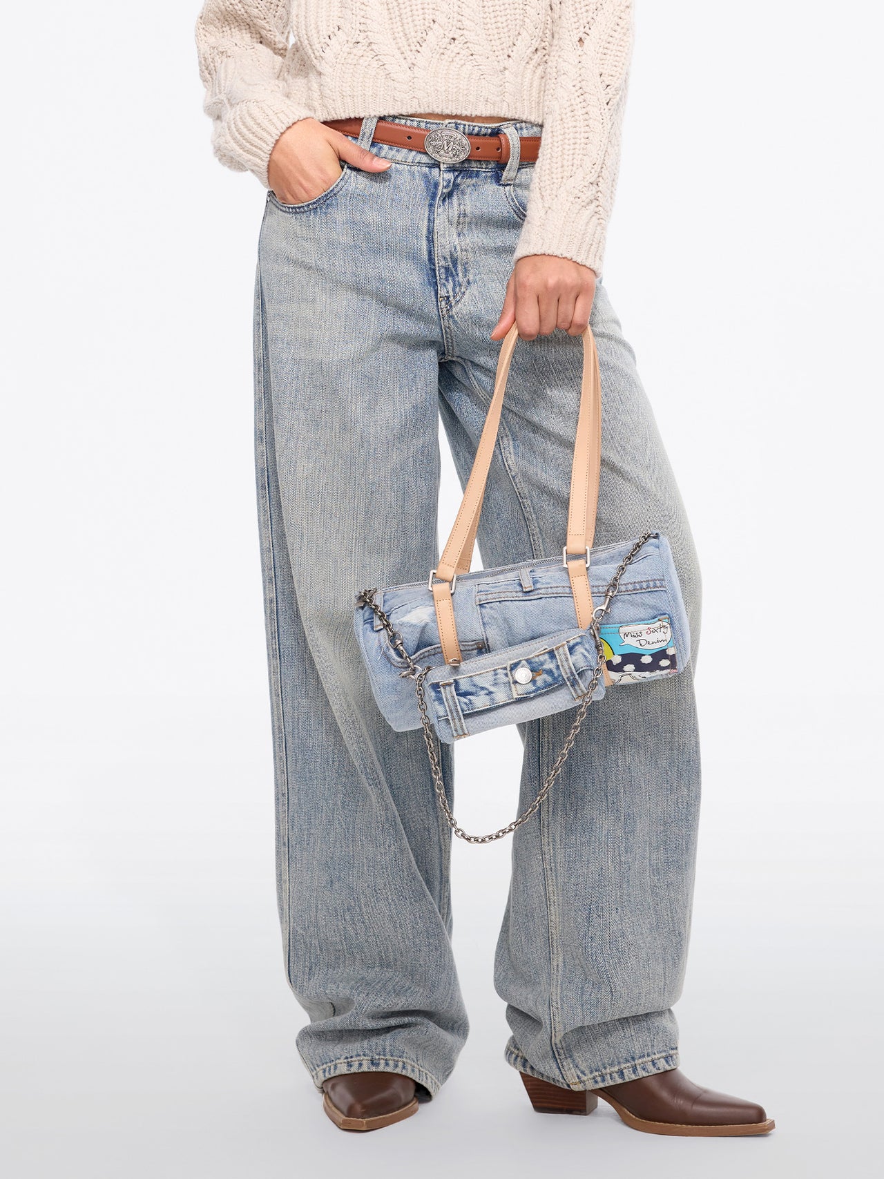 Denim Barrel Bag with Mini Pouch