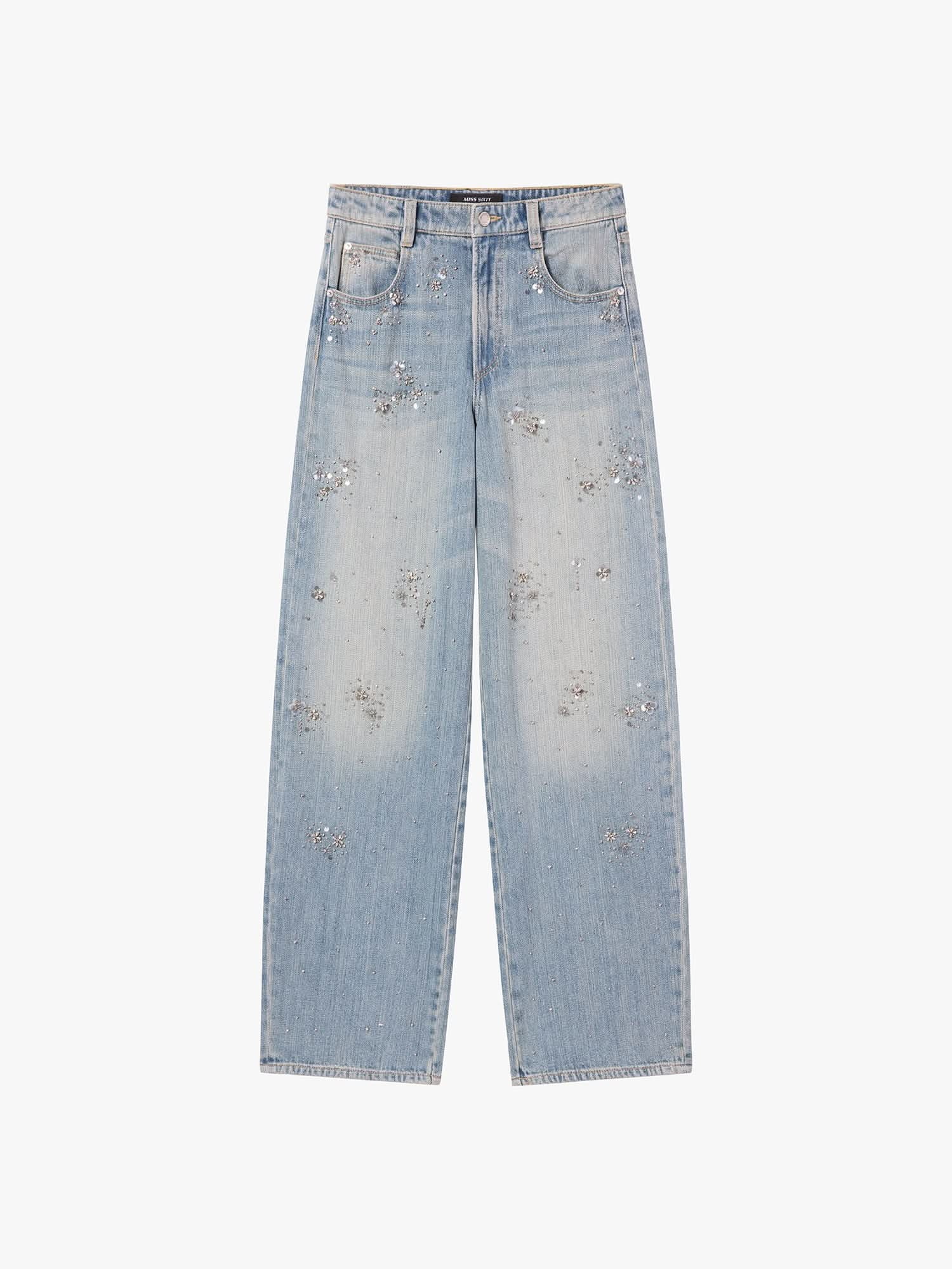 Beaded Straight-Leg Jeans