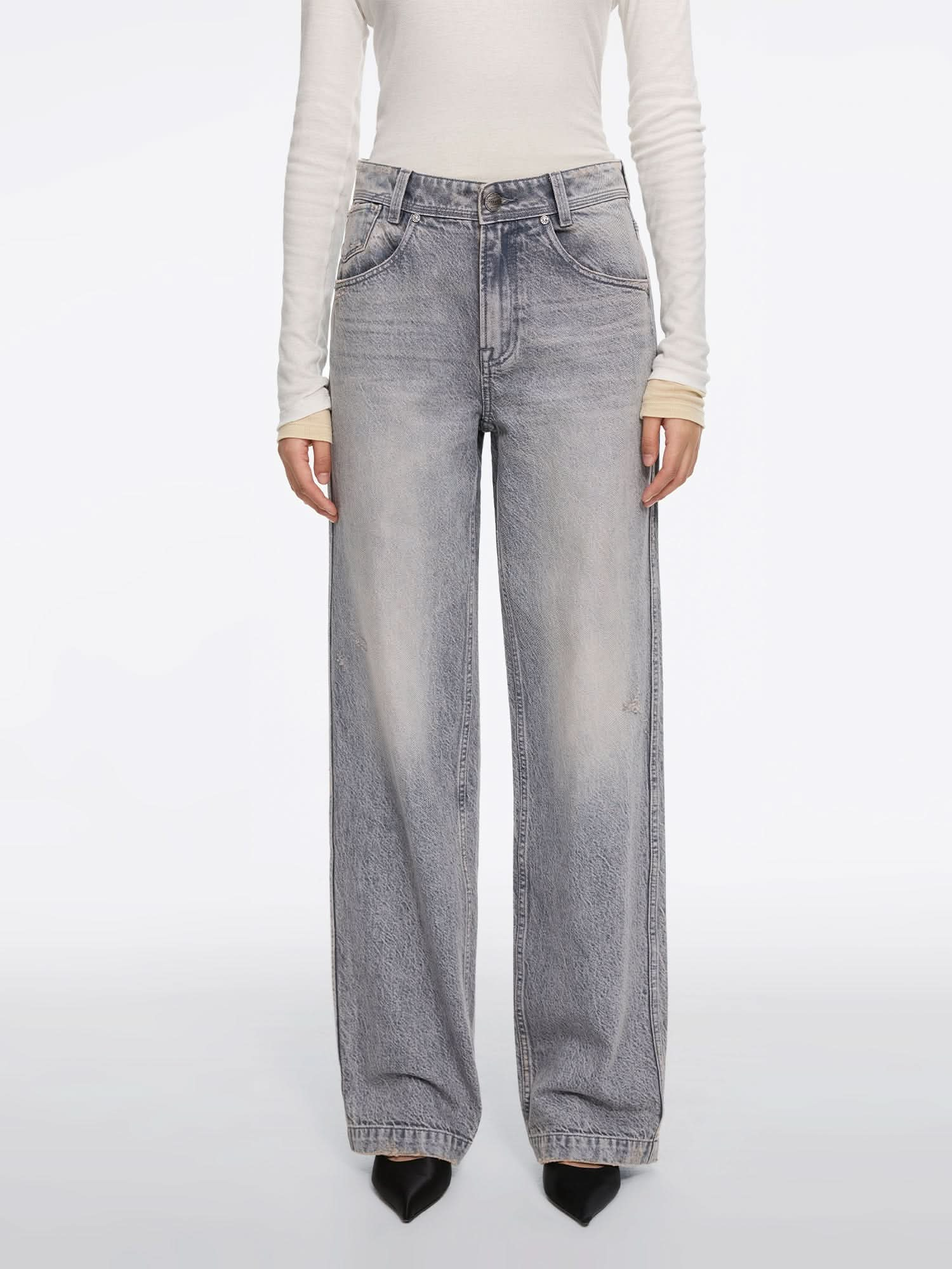 Light Gray Straight-Leg Jeans