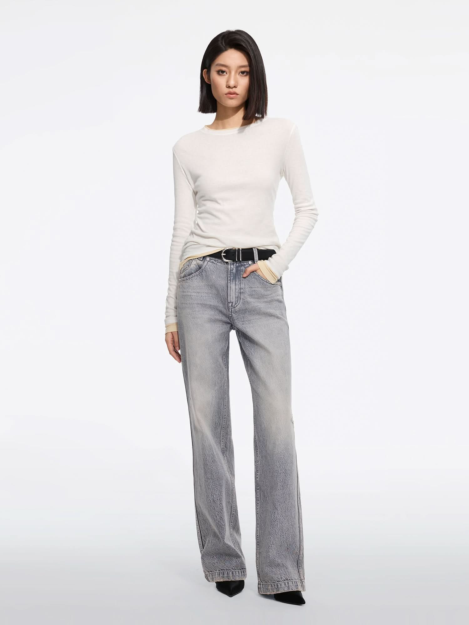 Light Gray Straight-Leg Jeans