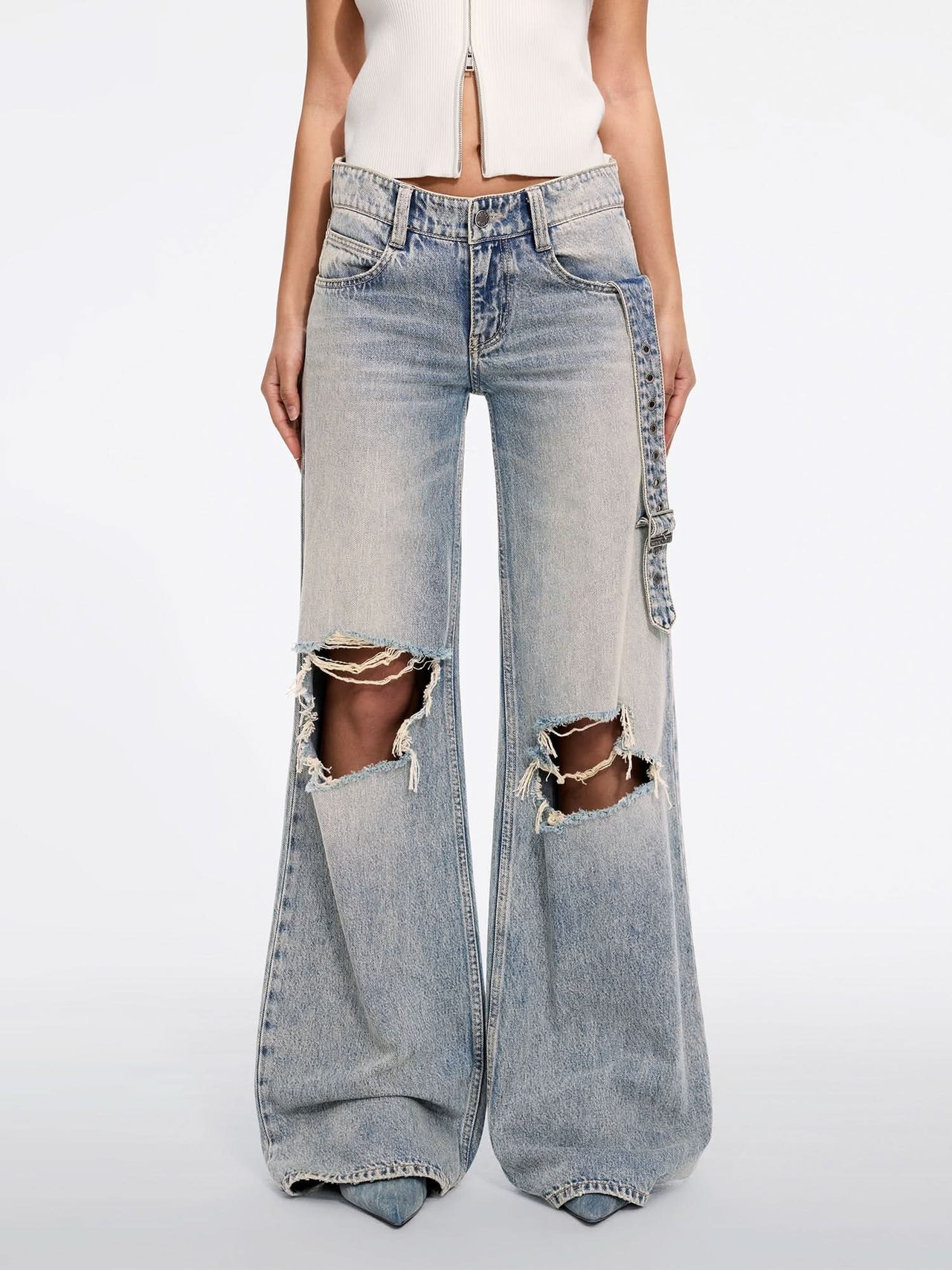 Ripped Straight-Leg Jeans