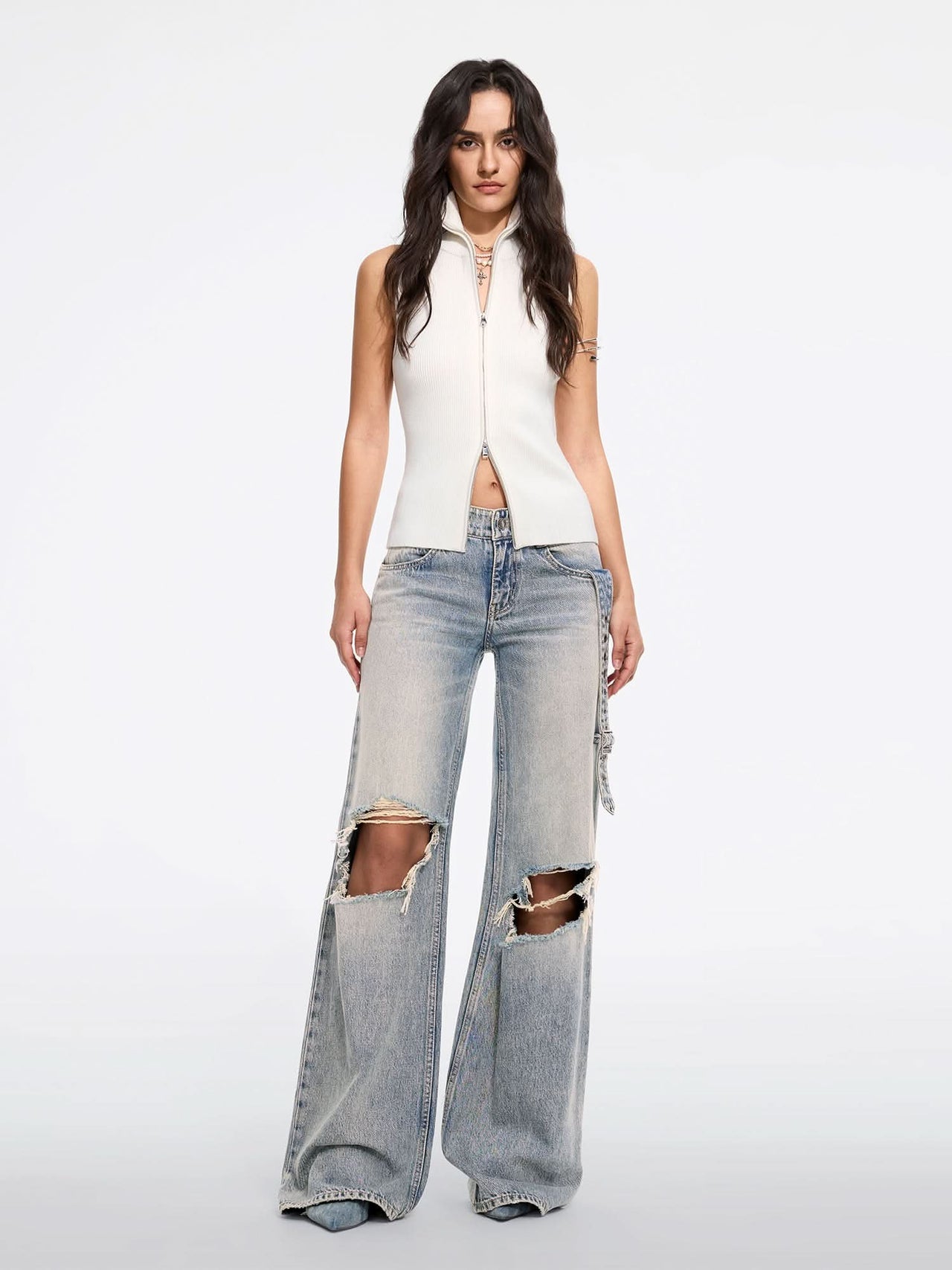 Ripped Straight-Leg Jeans