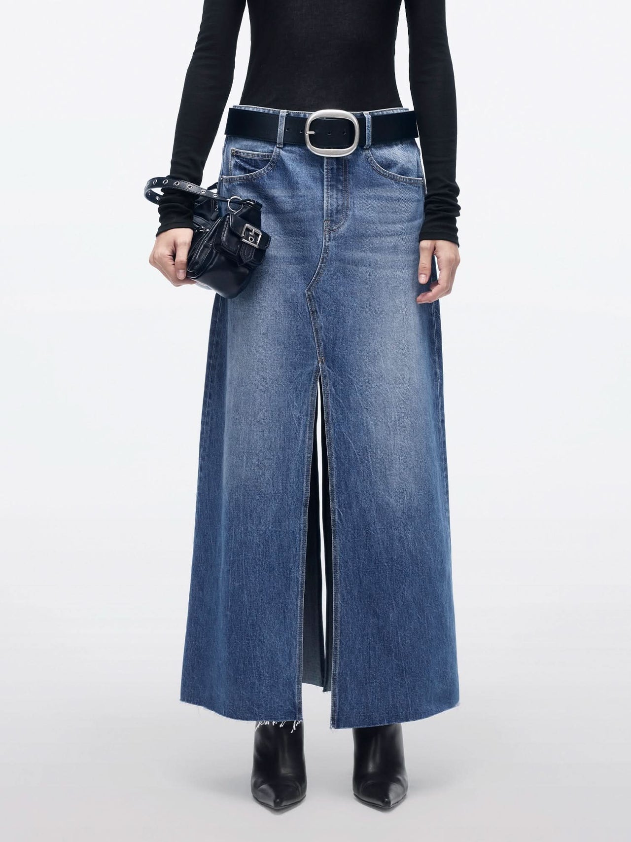 Double-Slit Long Denim Skirt