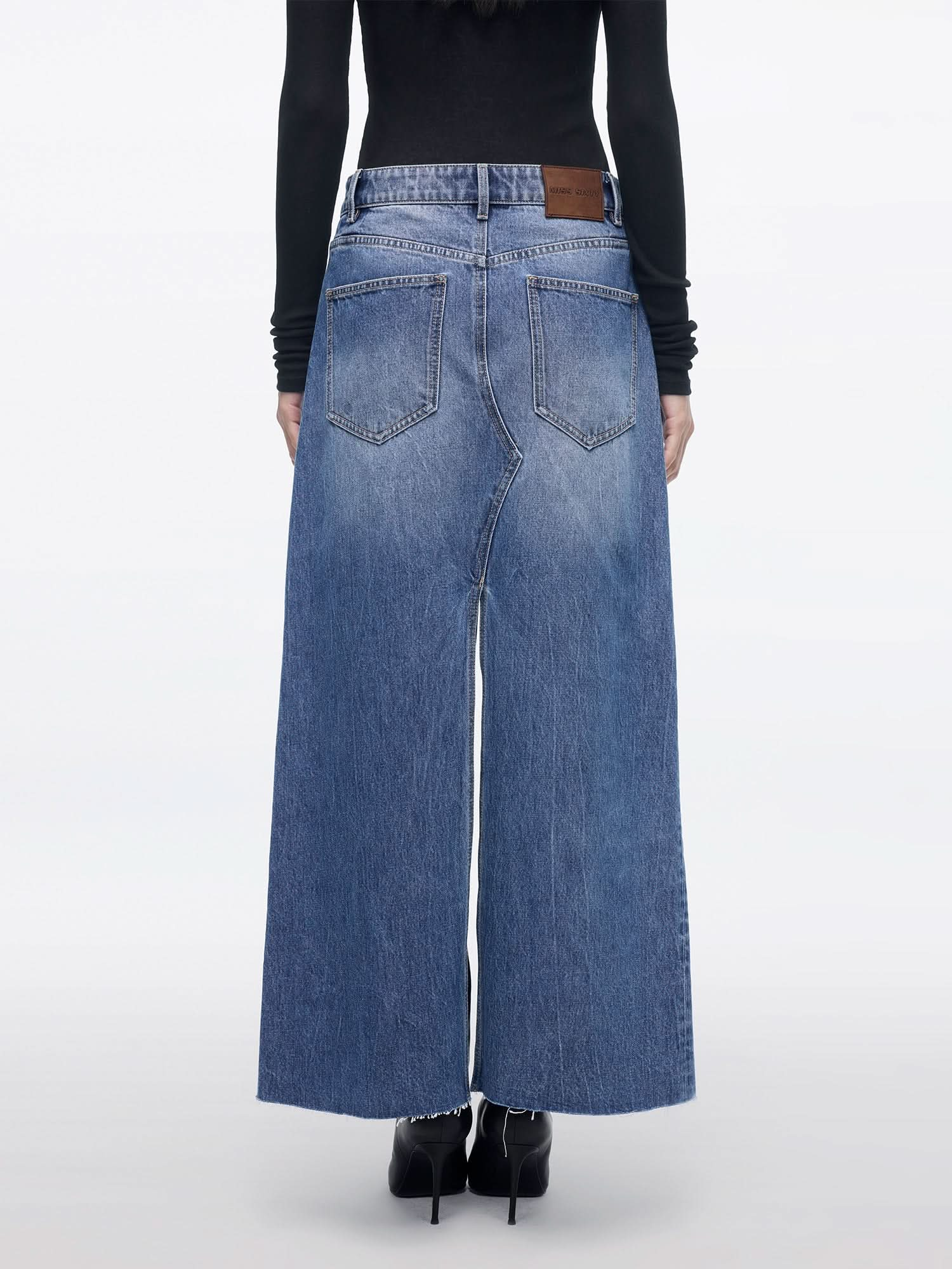 Double-Slit Long Denim Skirt