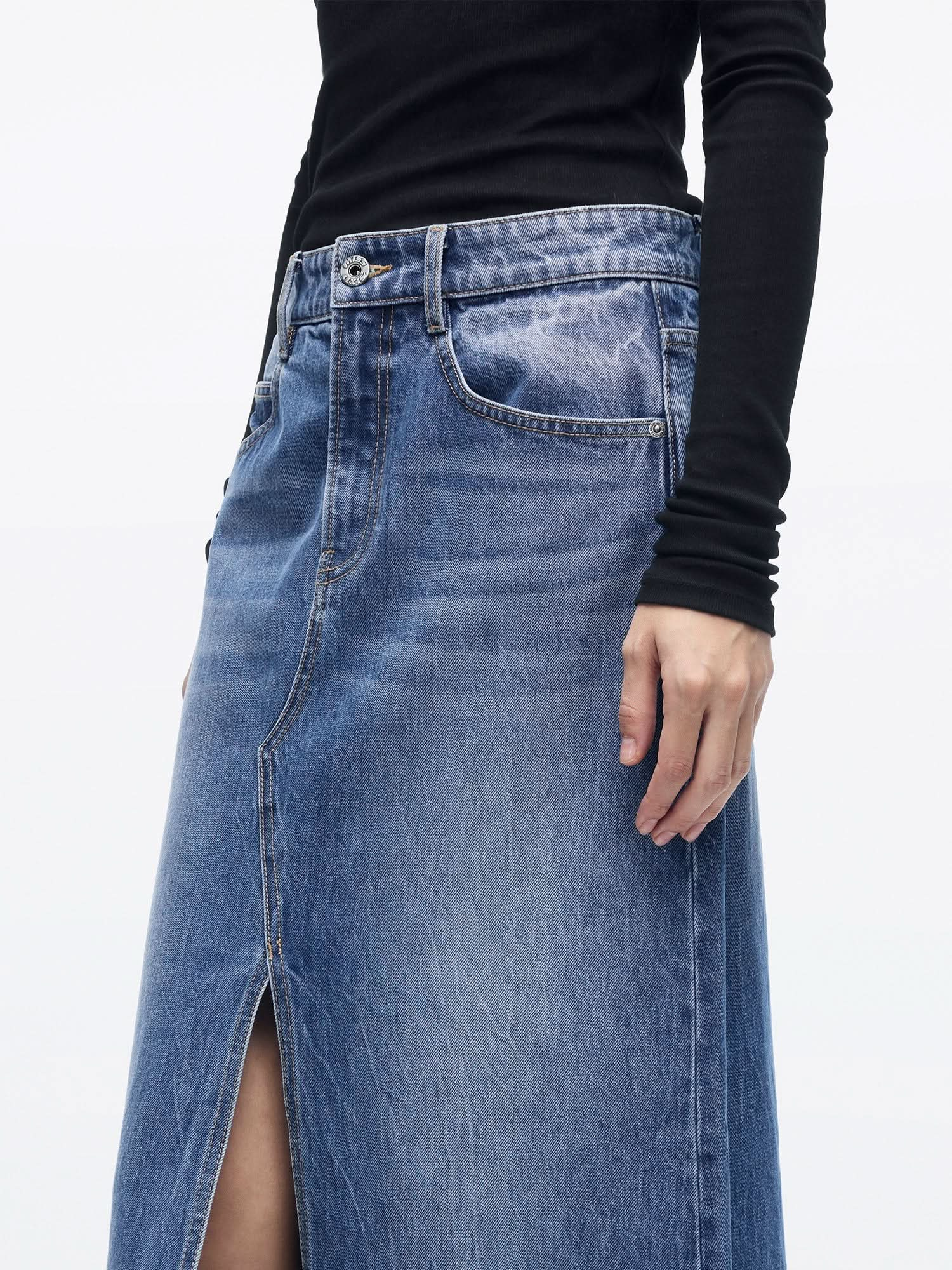 Double-Slit Long Denim Skirt