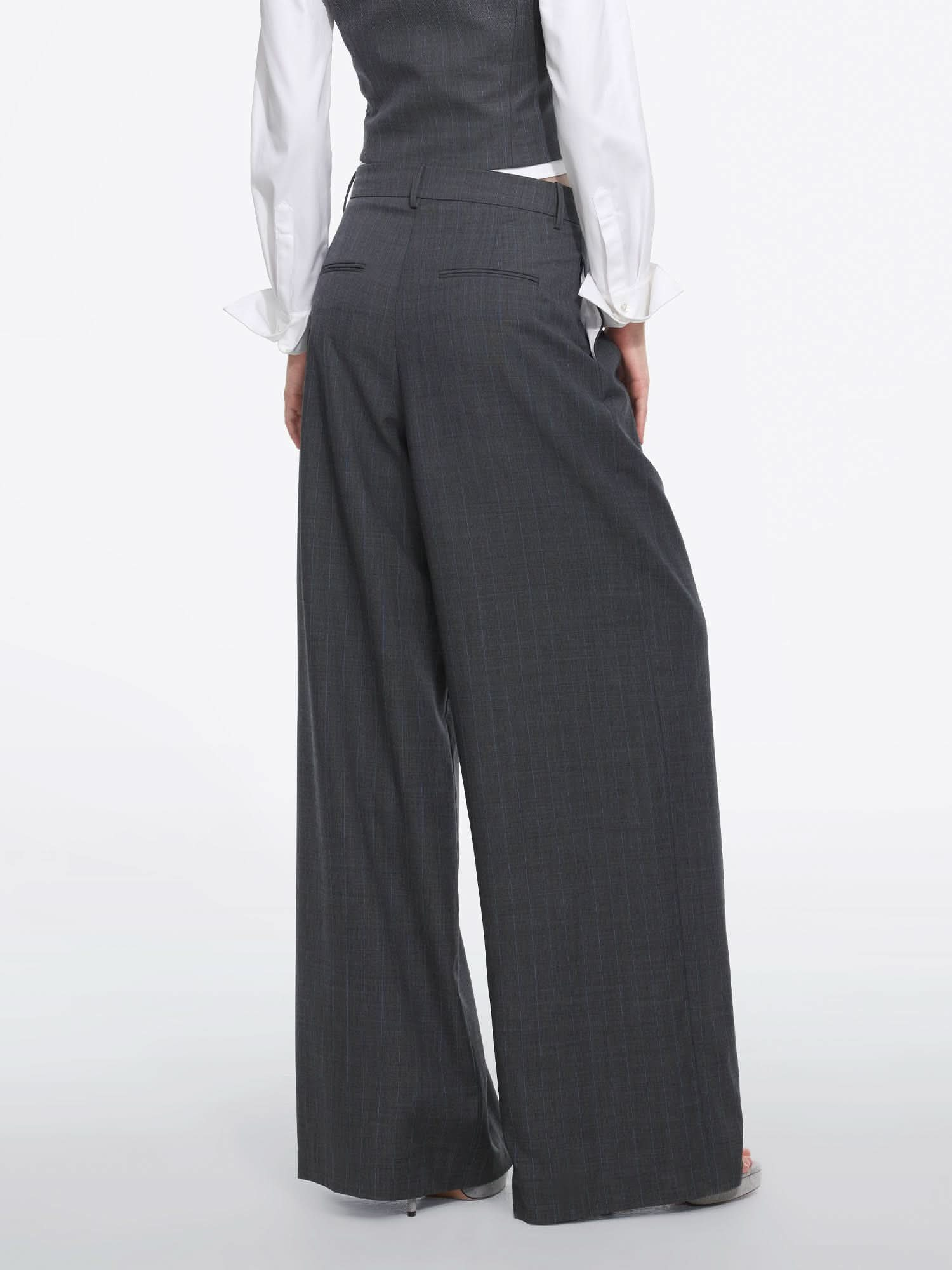 Wool Blend Pleated Straight-Leg Pants