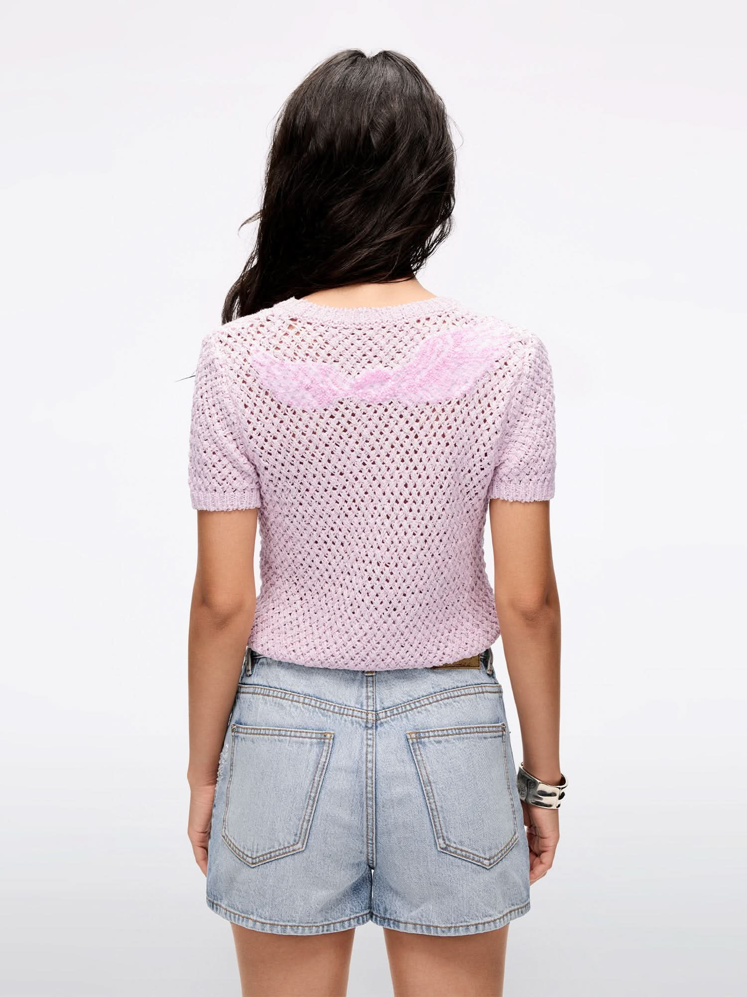 Wing-Embellished Beaded Knit Top