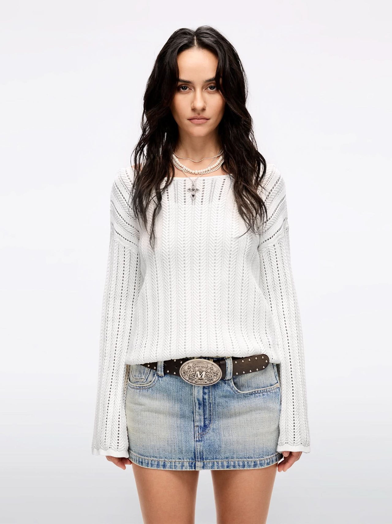 Wing-Embellished Beaded Knit Top