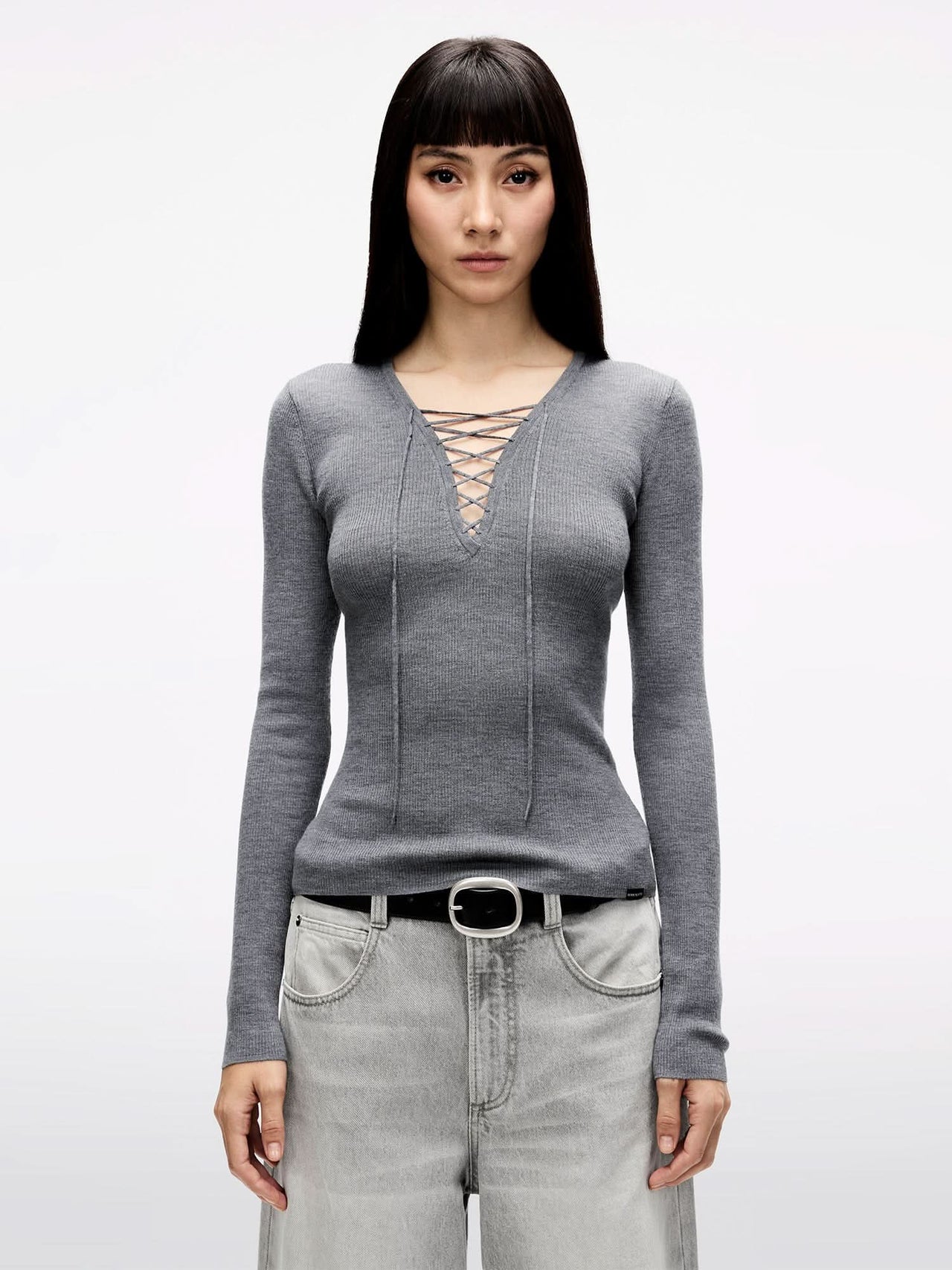 V-NECK SWEATER WITH TIES