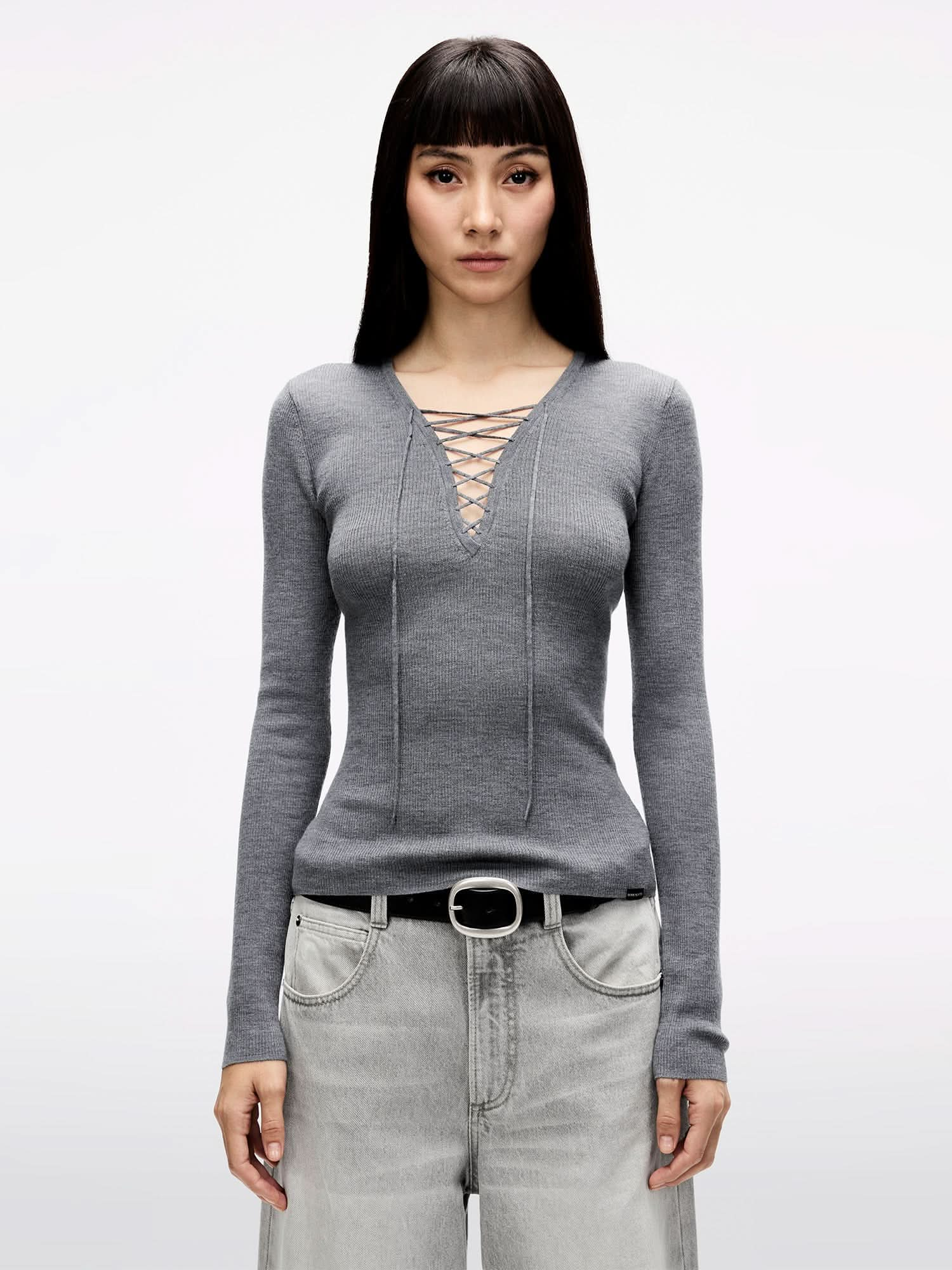 V-NECK SWEATER WITH TIES