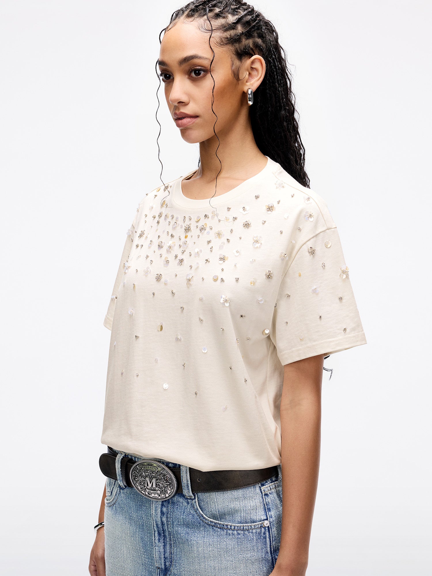 Embellished Pearl-Studded T-Shirt