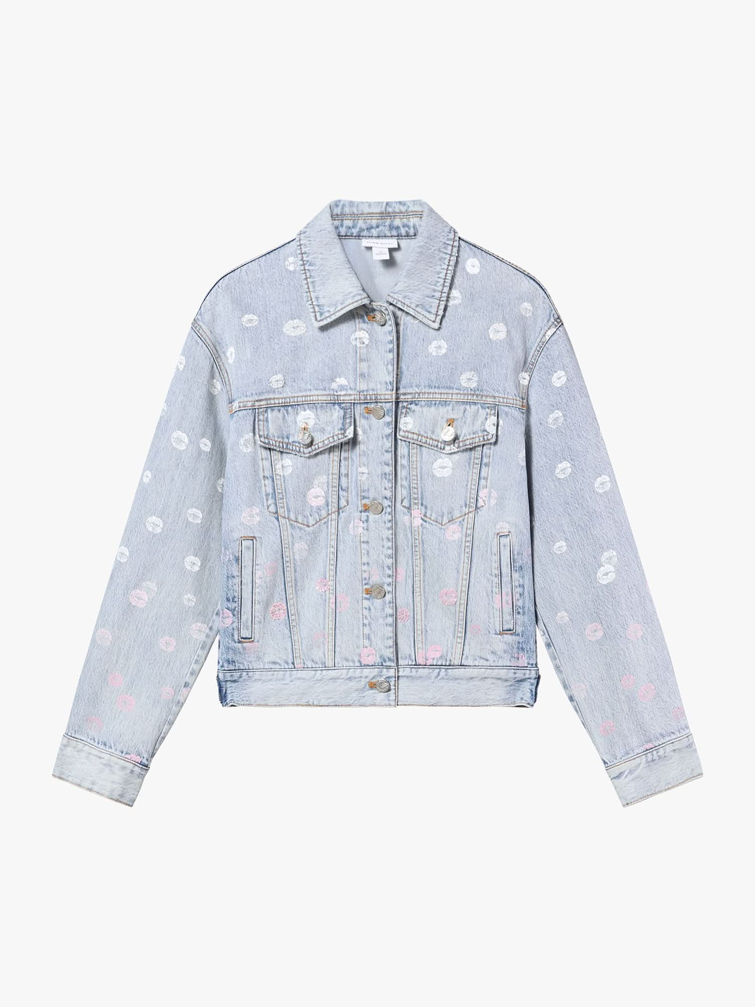 Wing-Embellished Beaded Denim Jacket