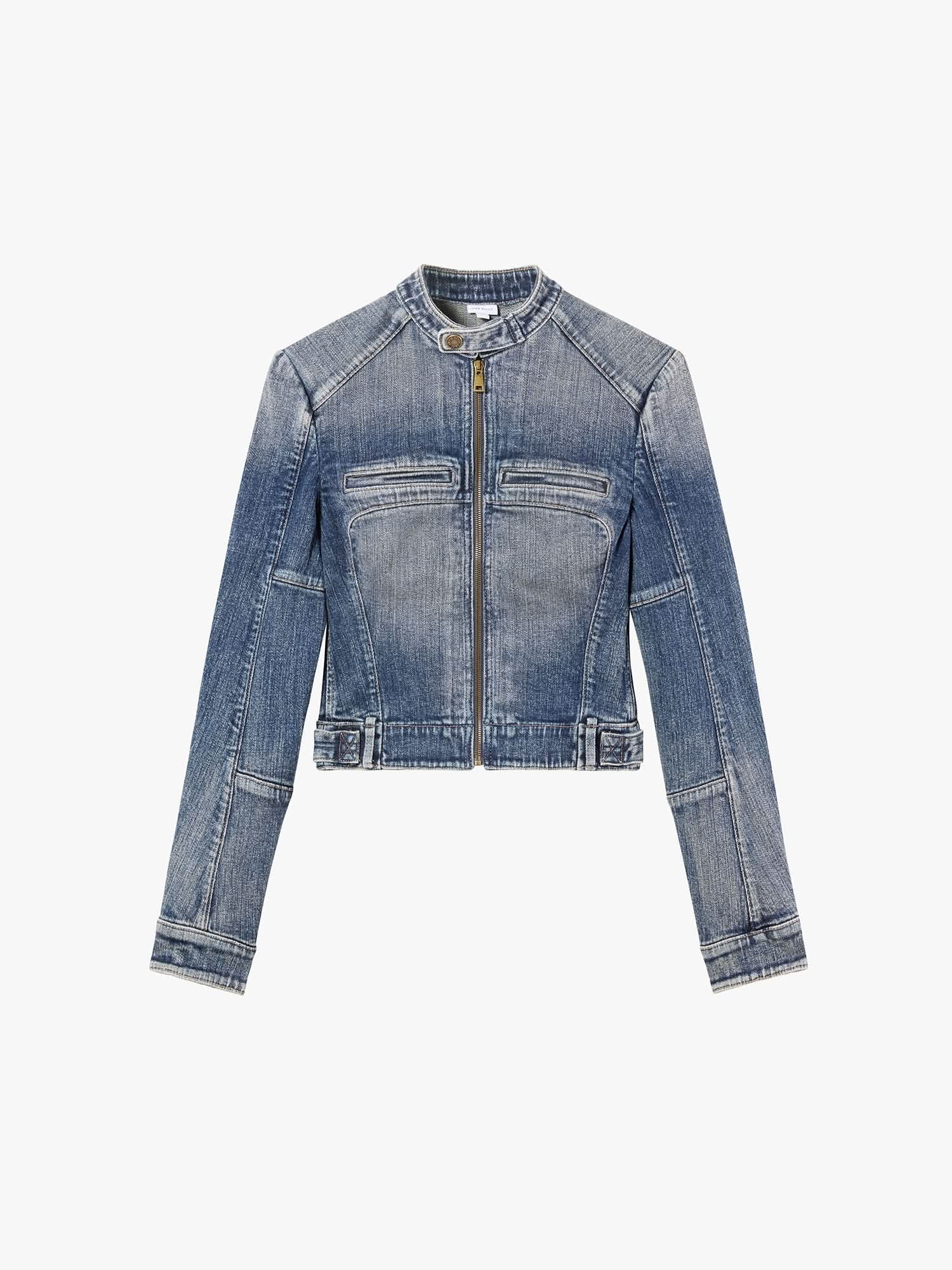 Zippered Cropped Denim Jacket