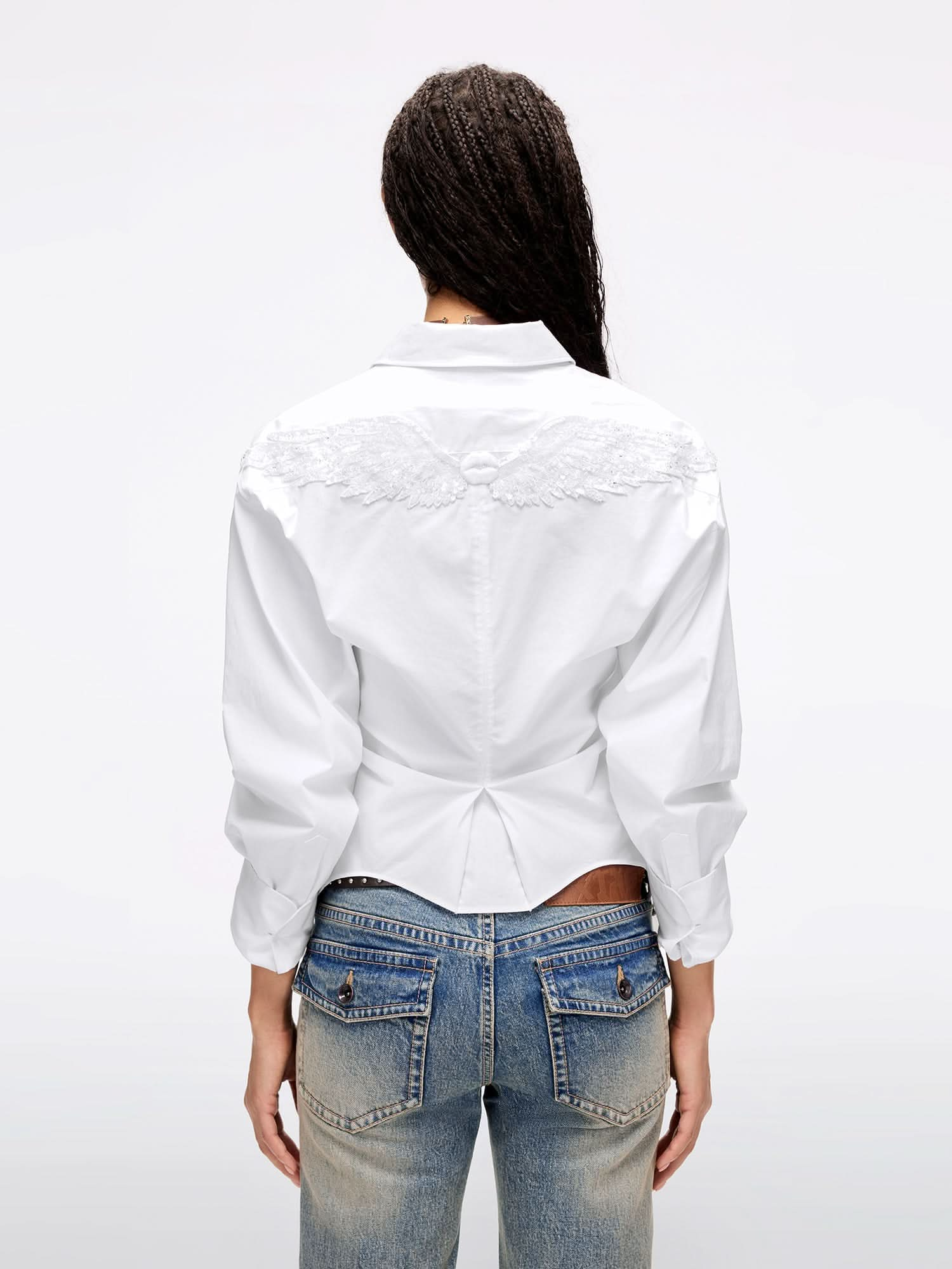 Wing-Embellished Beaded Shirt