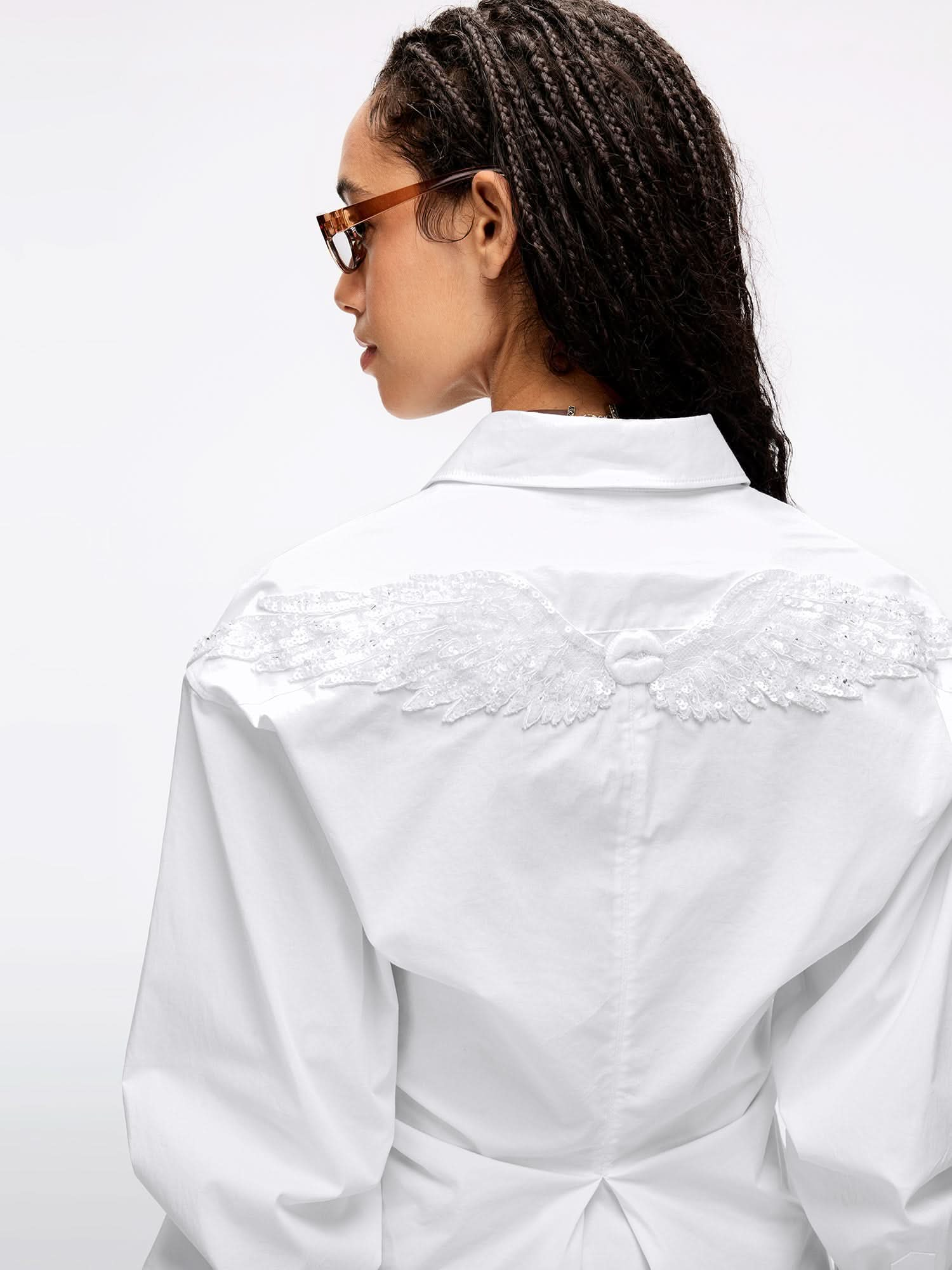 Wing-Embellished Beaded Shirt