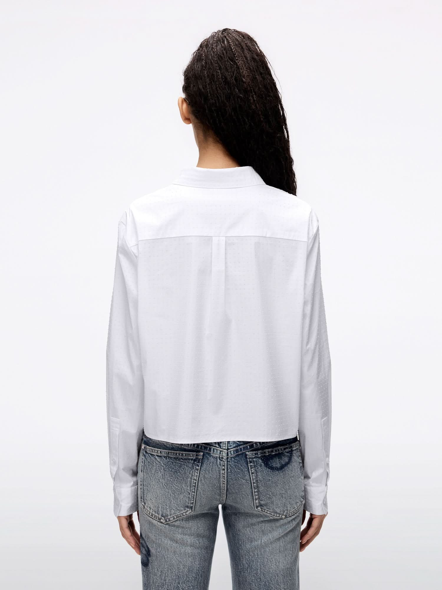 Full-Width Rhinestone Cropped Shirt