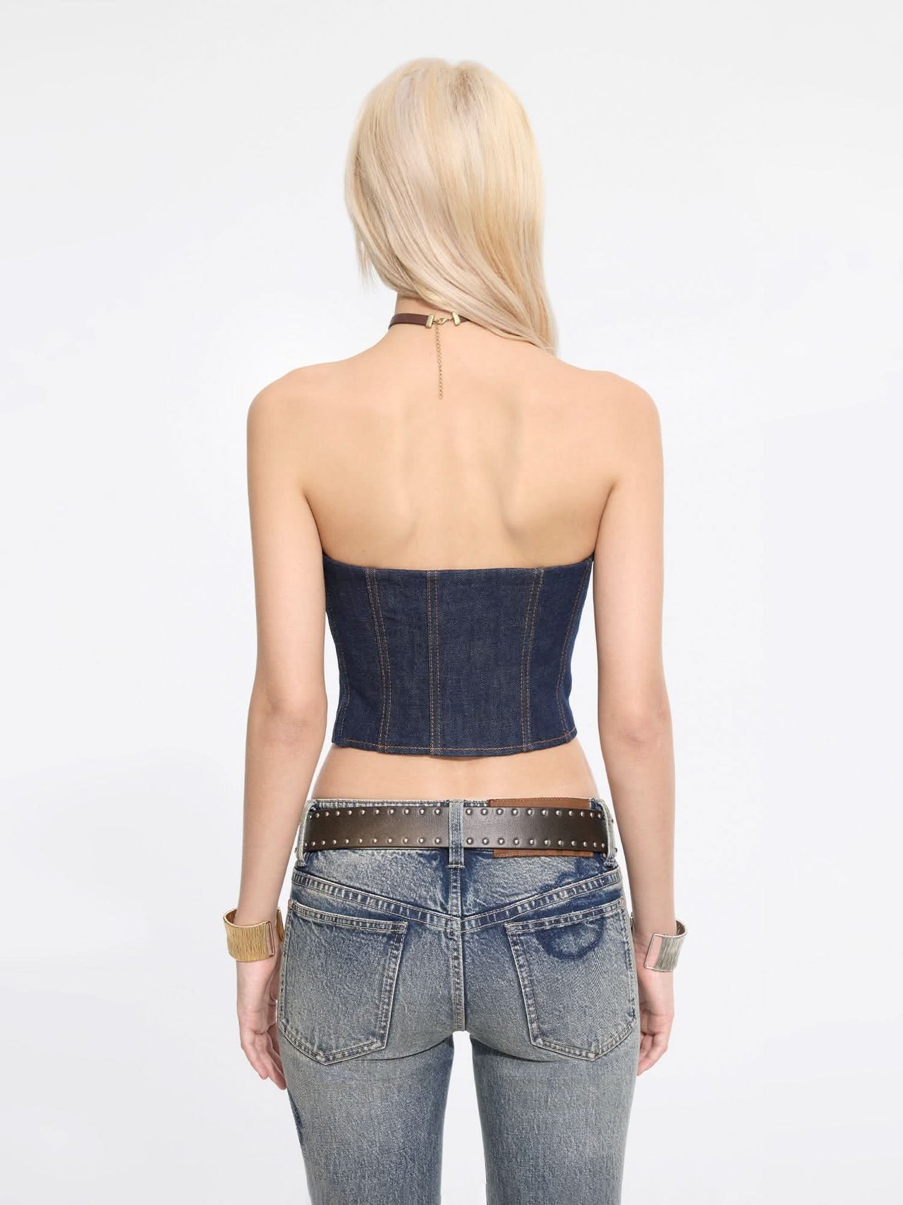 Tailored Cropped Denim Tube Top