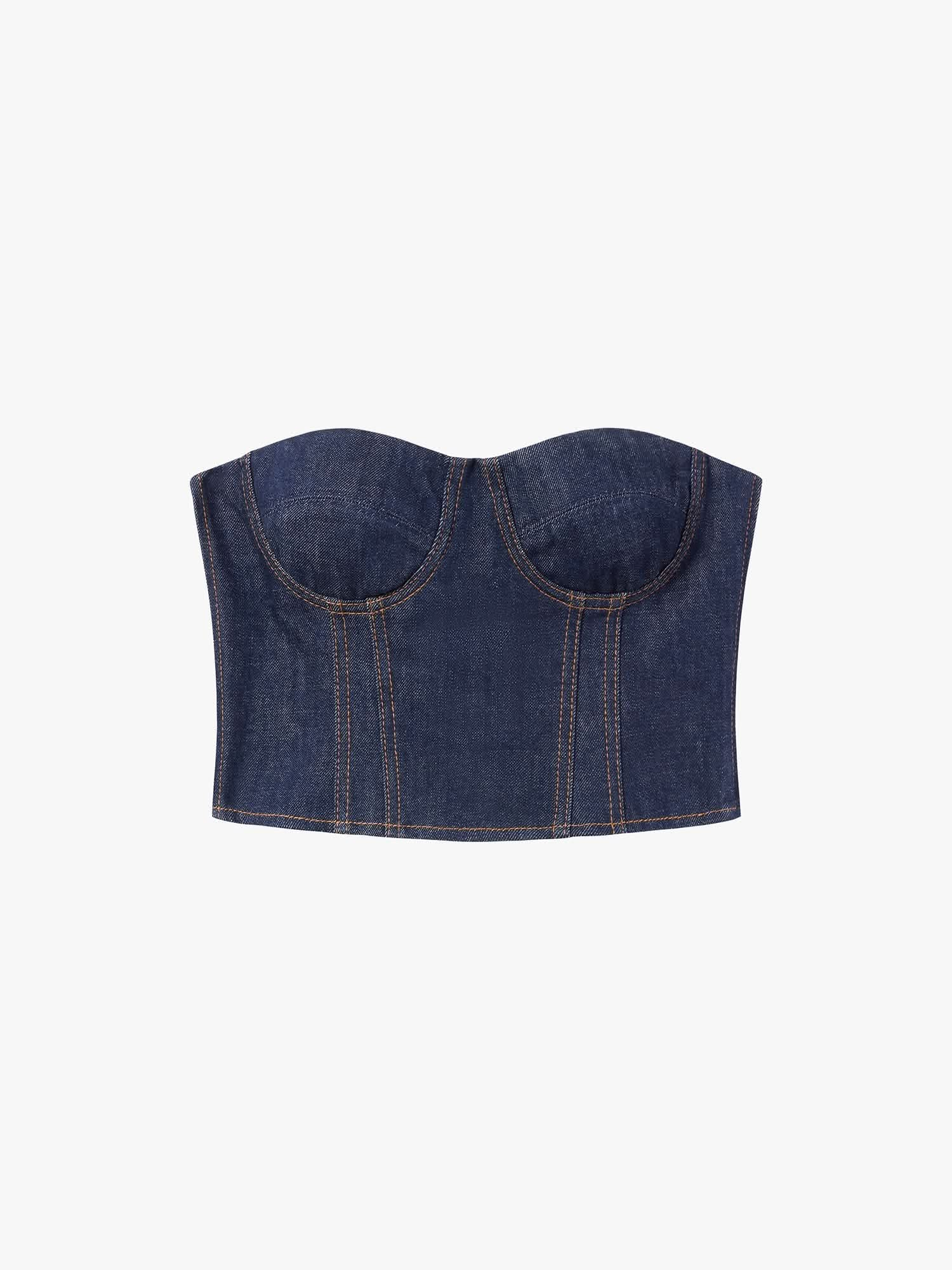 Tailored Cropped Denim Tube Top