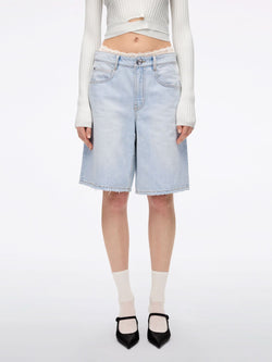 Patchwork Waist Denim Shorts