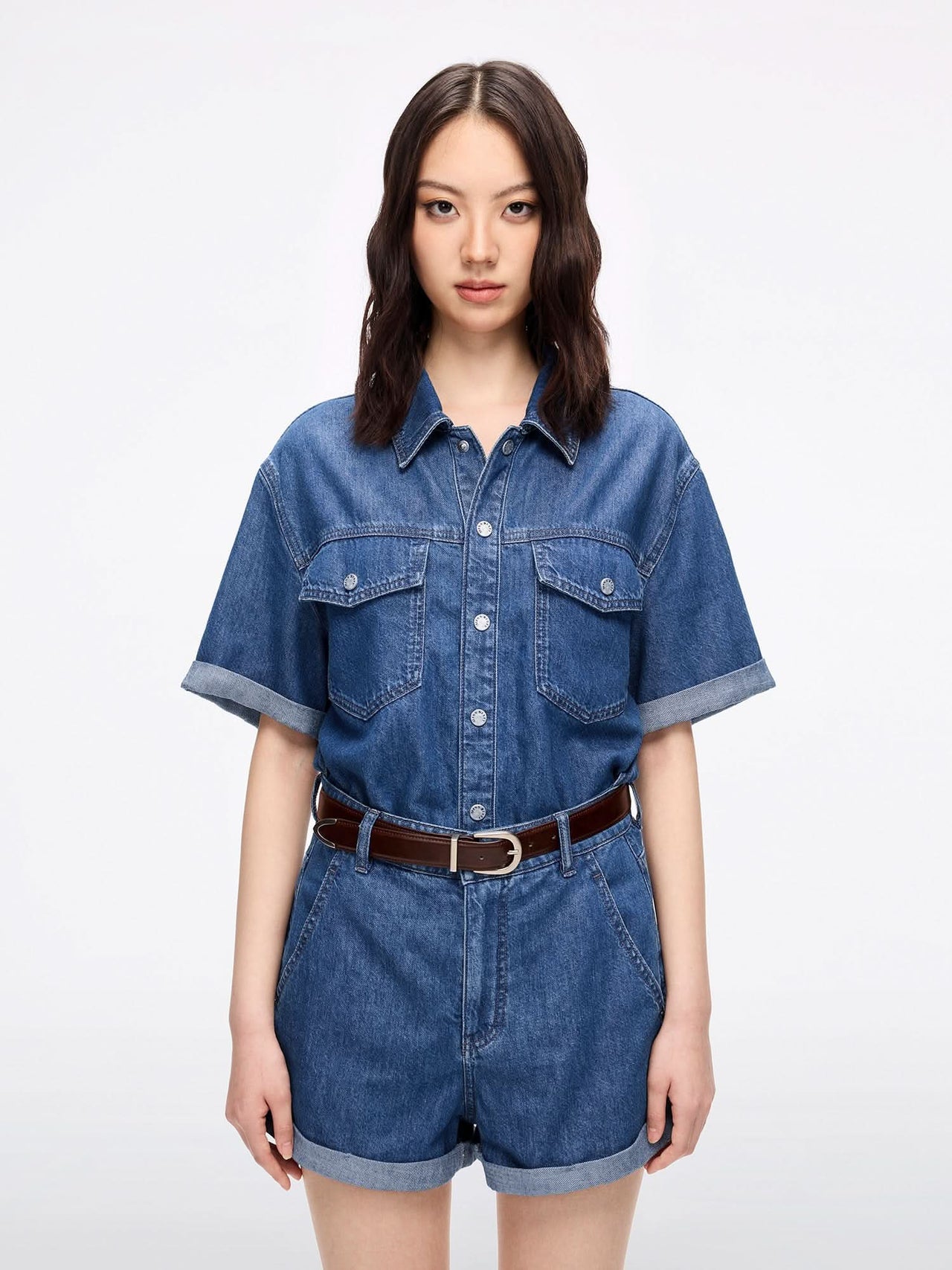 Denim Jumpsuit with Belt