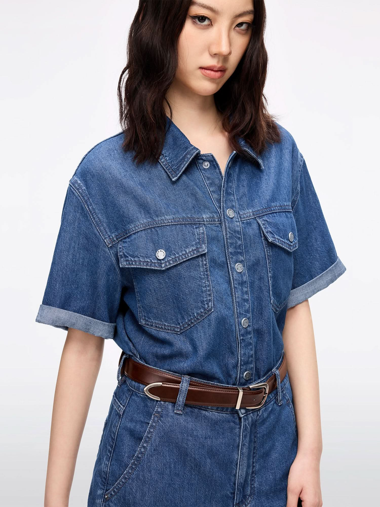 Denim Jumpsuit with Belt