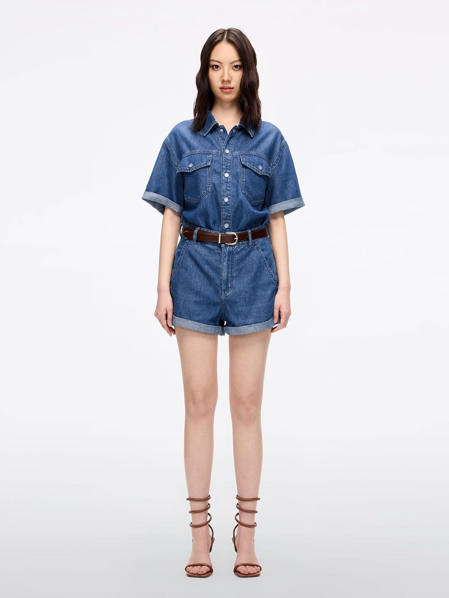 Denim Jumpsuit with Belt