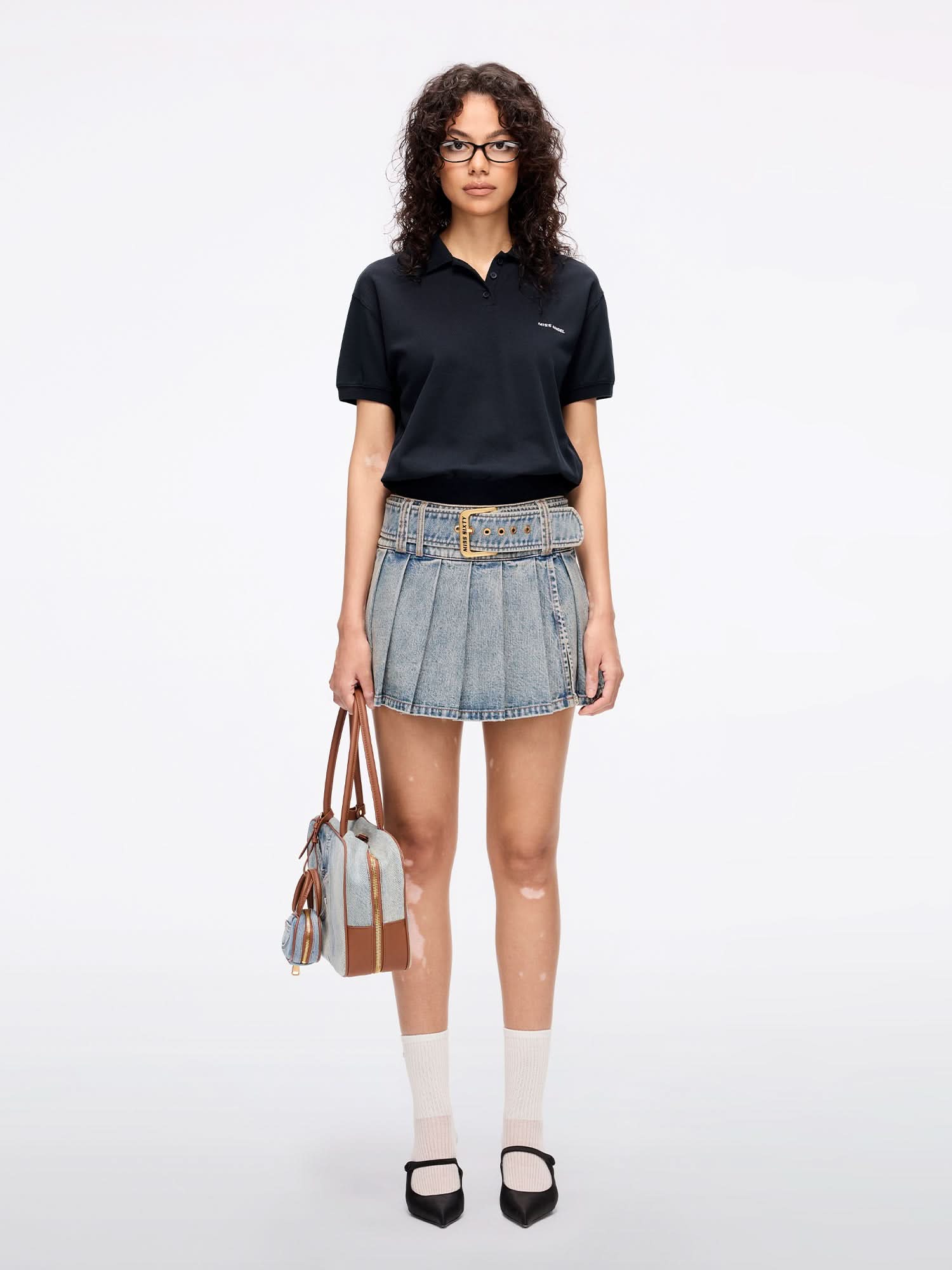 Denim Mini Skirt with Belt