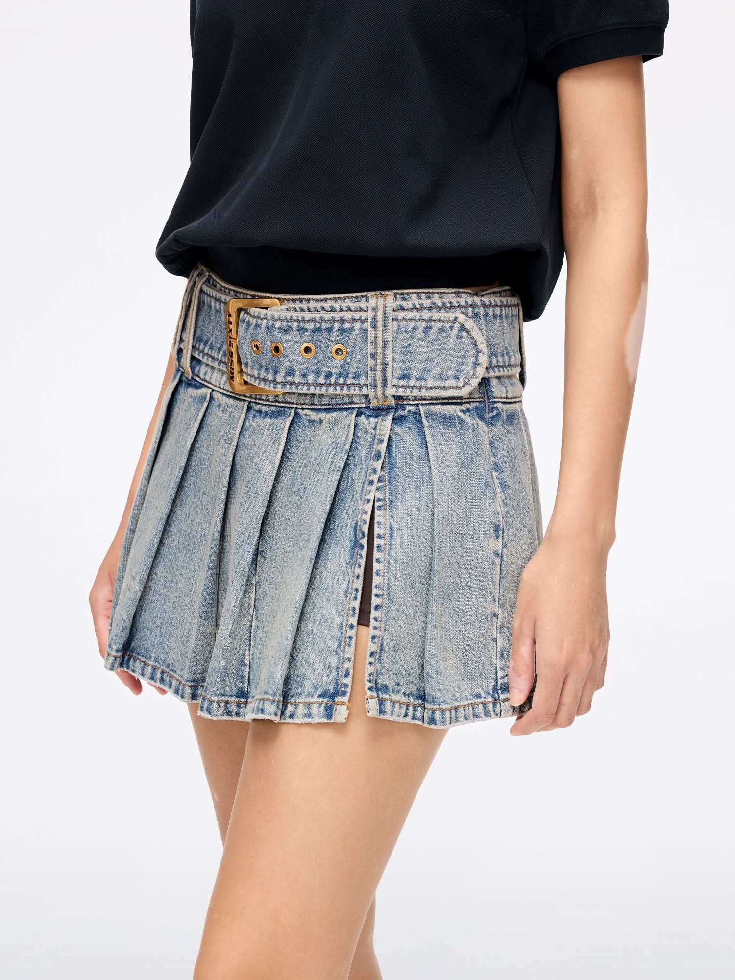 Denim Mini Skirt with Belt
