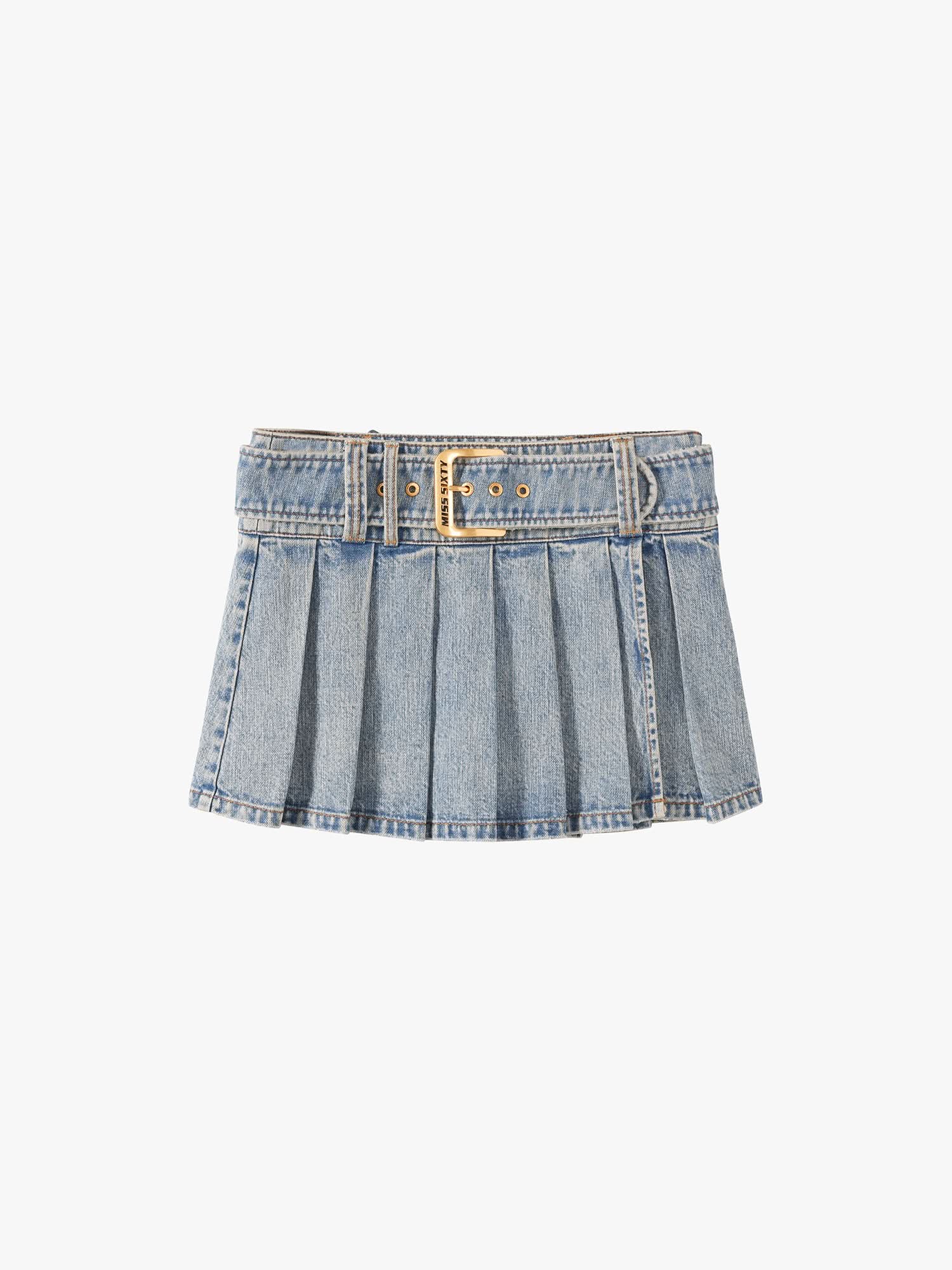 Denim Mini Skirt with Belt