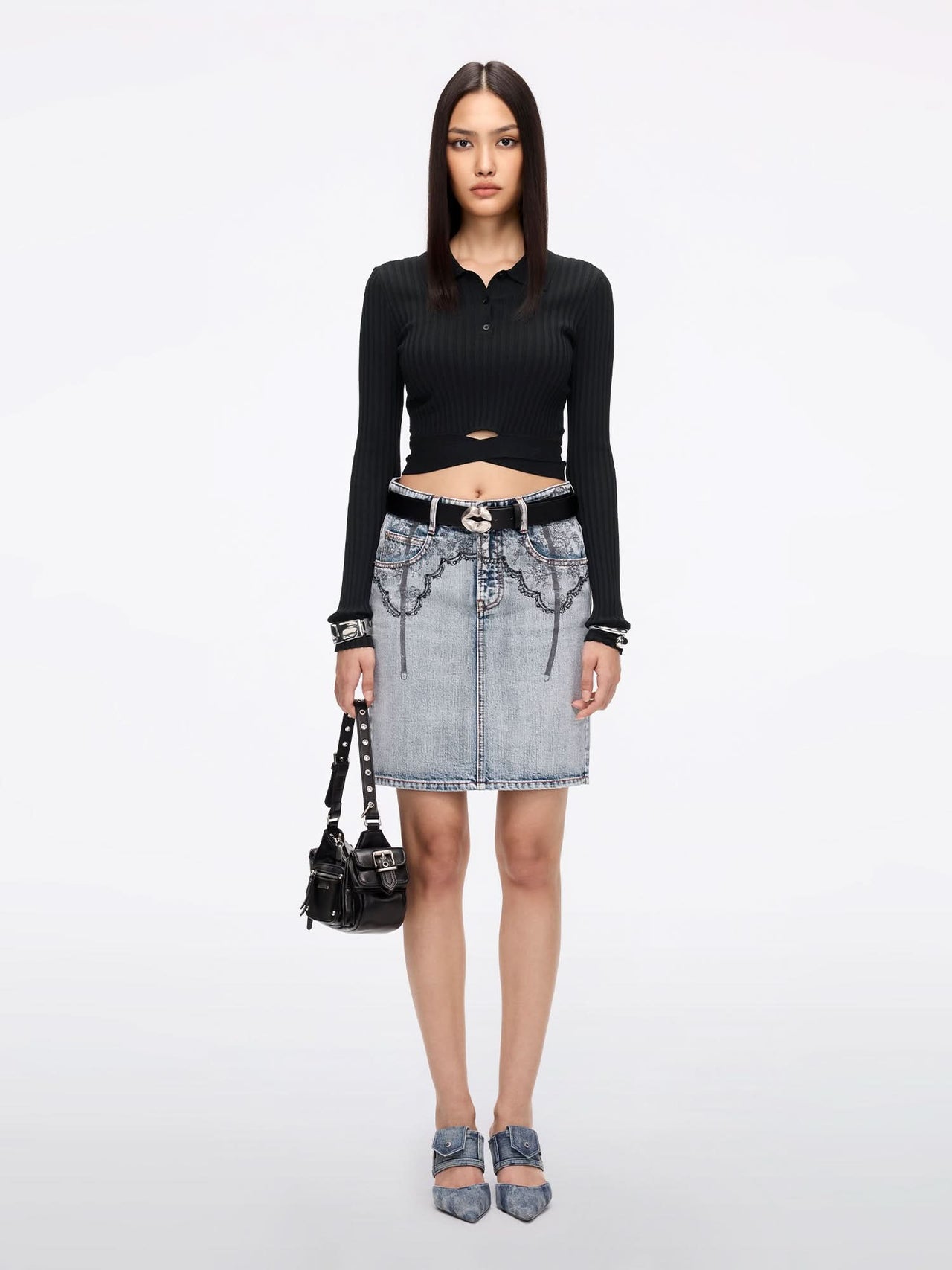 Printed Denim Mini Skirt