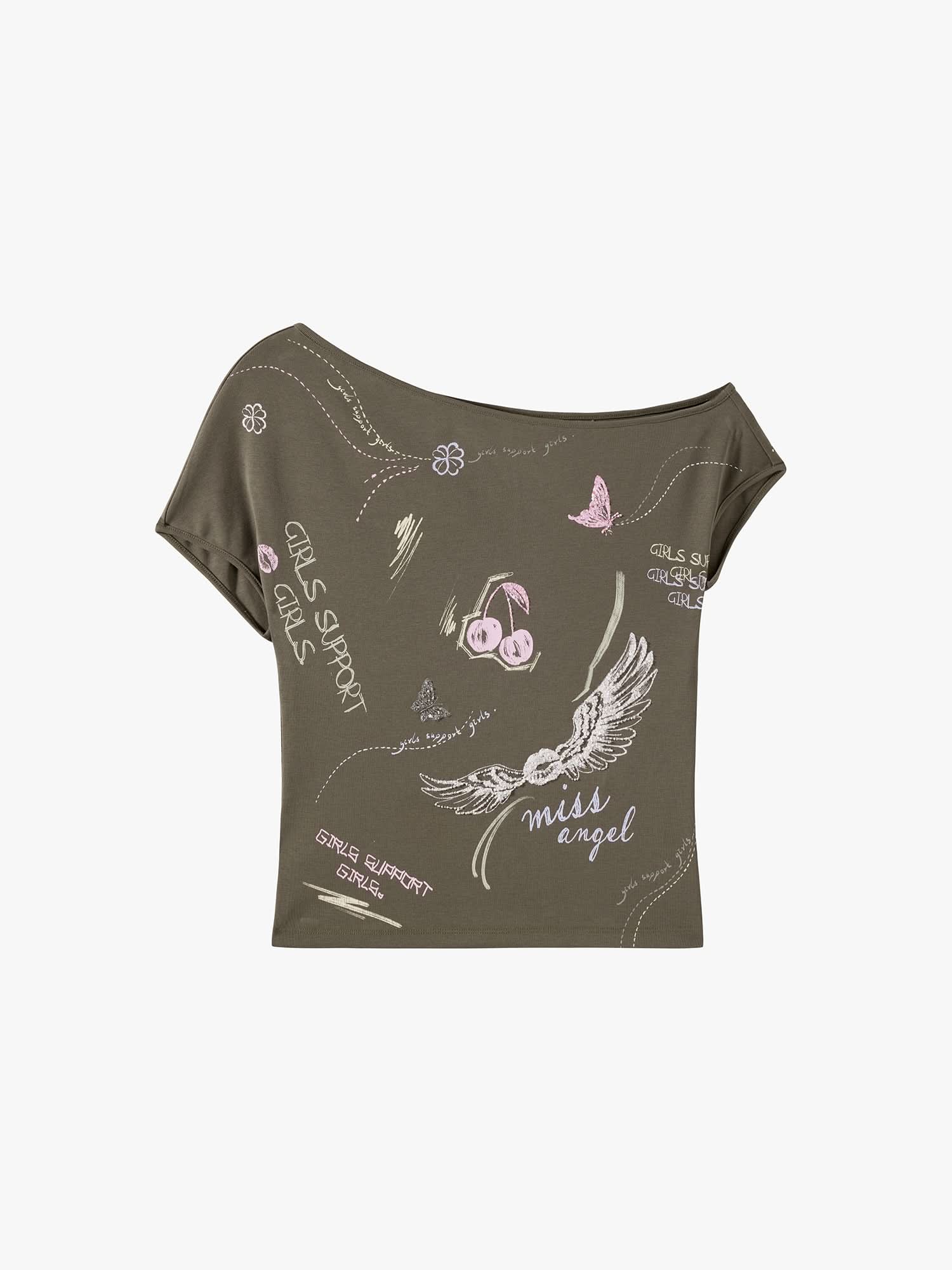 Graffiti Slanted Shoulder T-Shirt