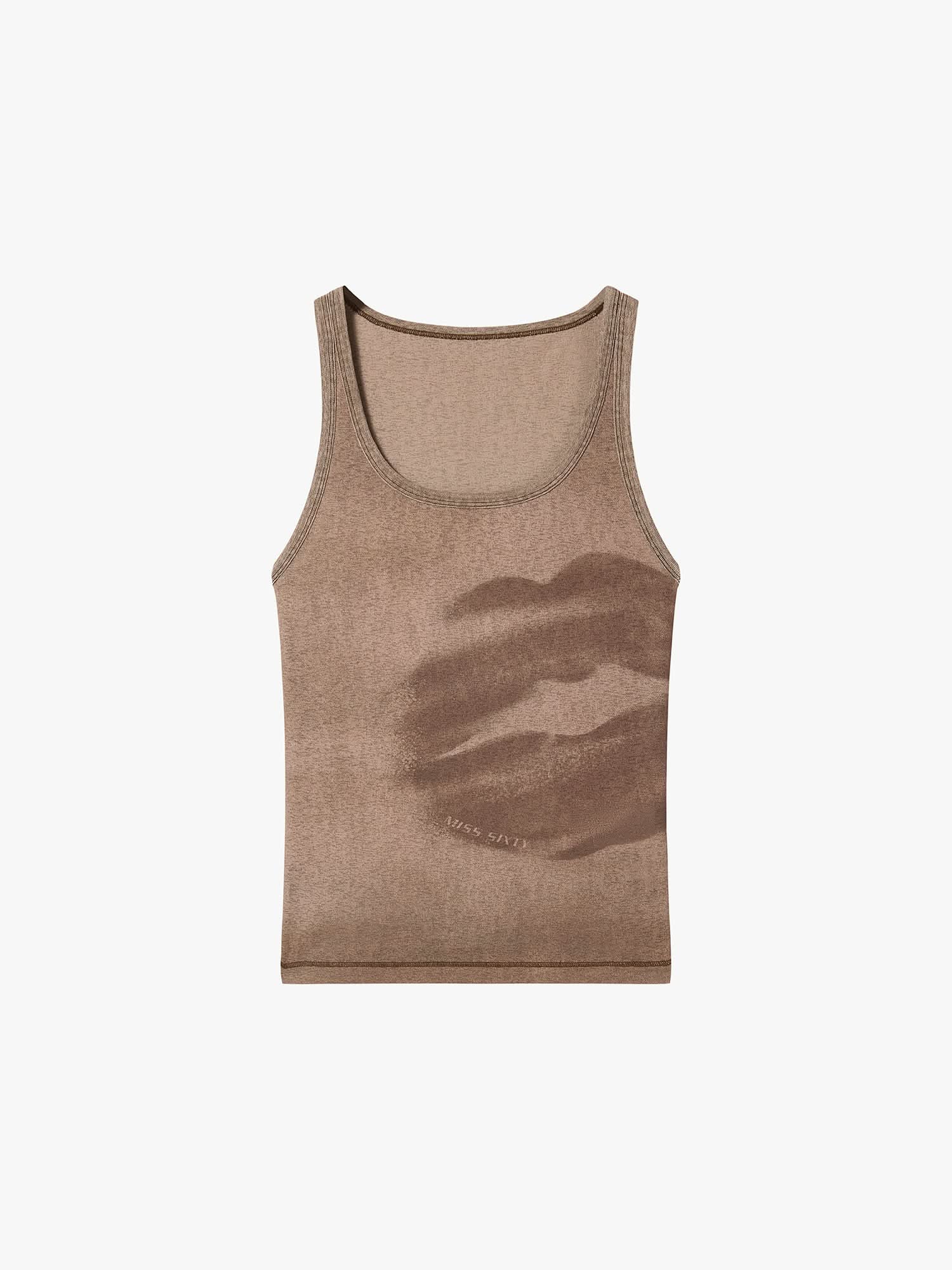 Slim-Fit Lip Print Tank Top