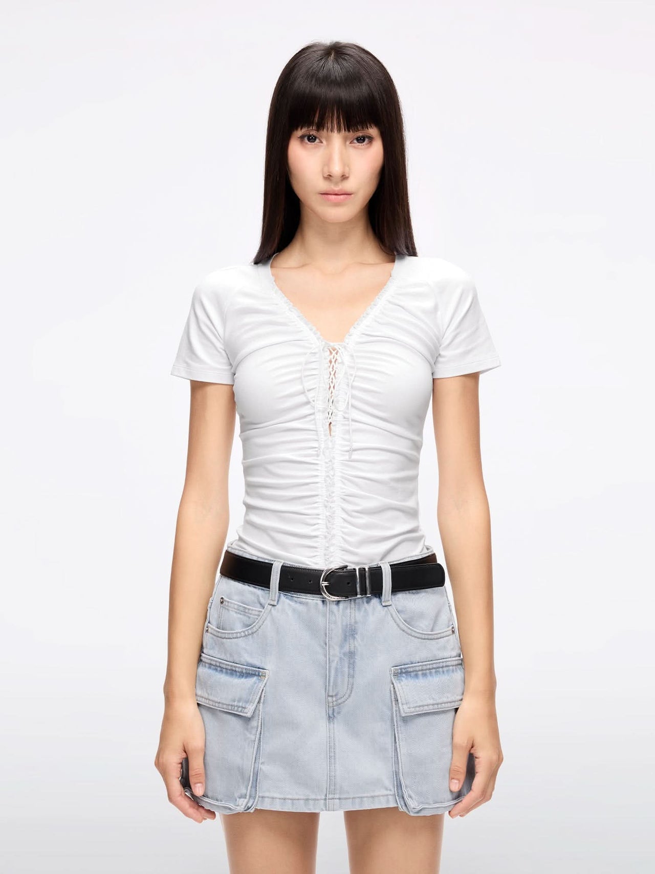 Lace-Up Cropped T-Shirt