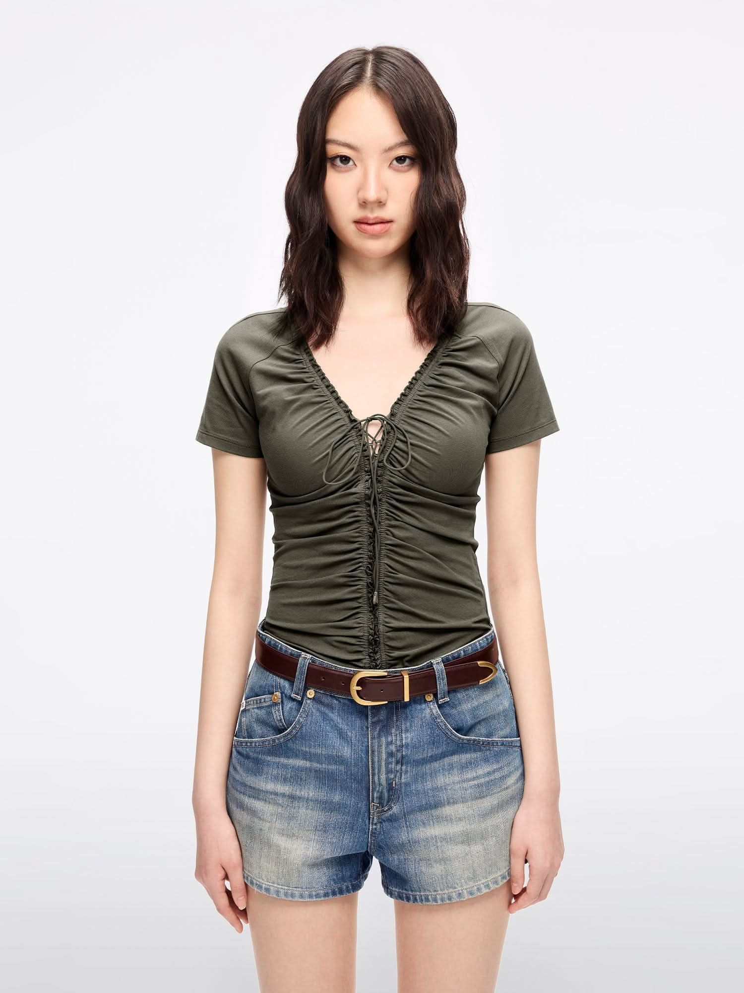 Lace-Up Cropped T-Shirt