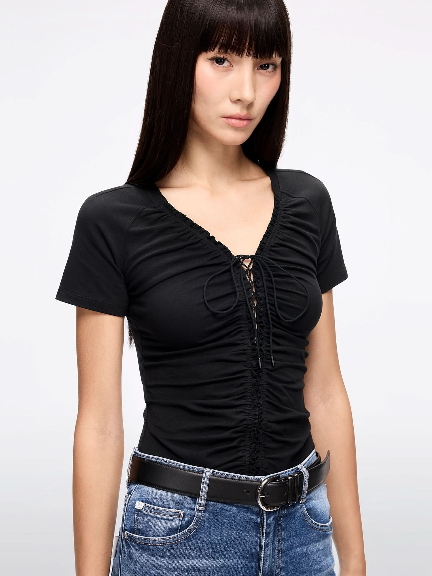 Lace-Up Cropped T-Shirt