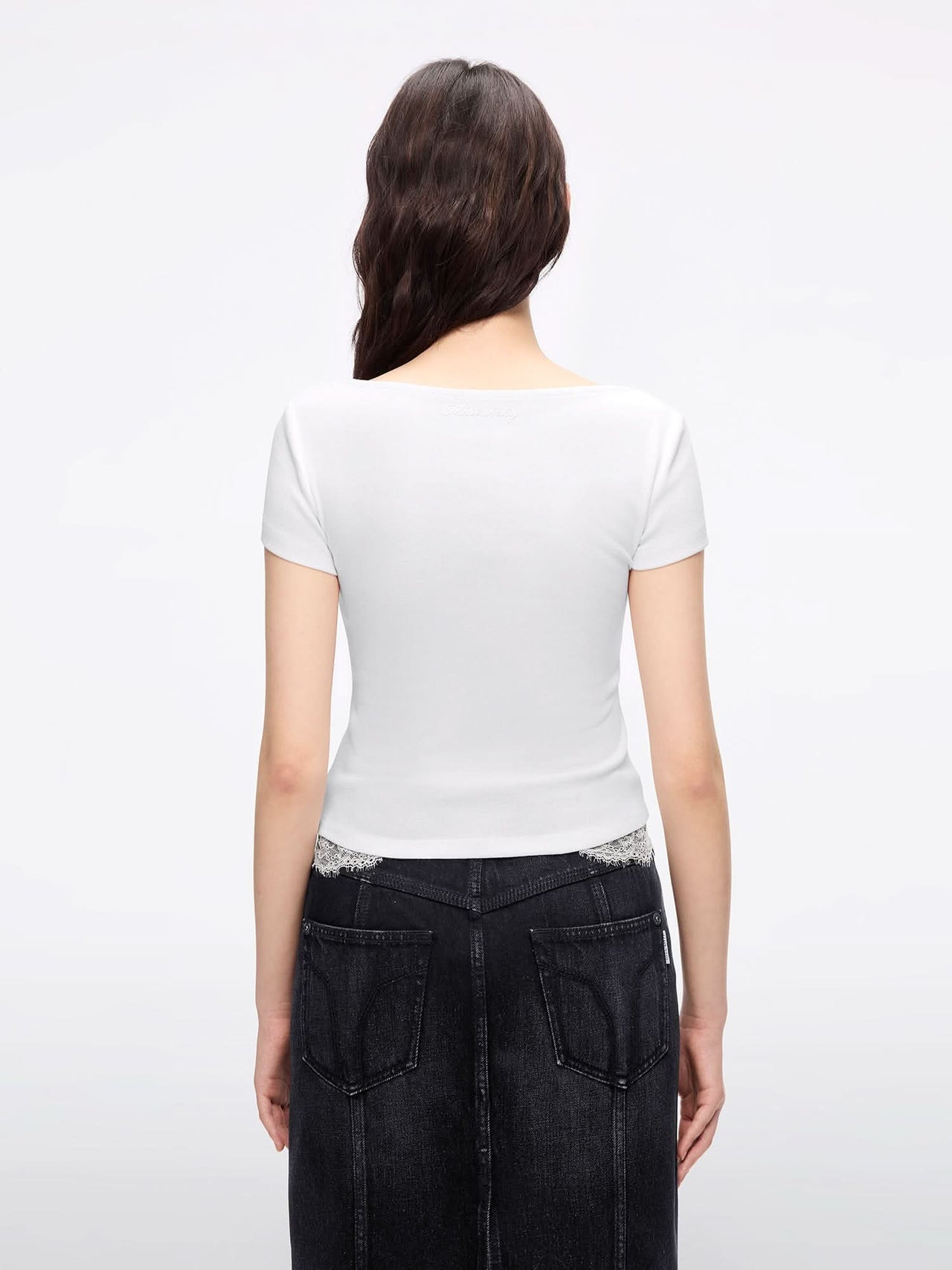 Lace Panel Cropped T-Shirt