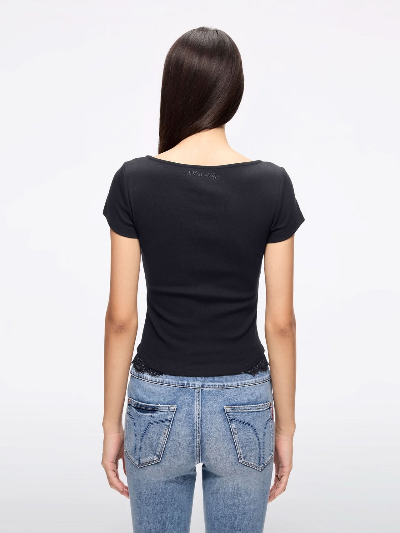 Lace Panel Cropped T-Shirt