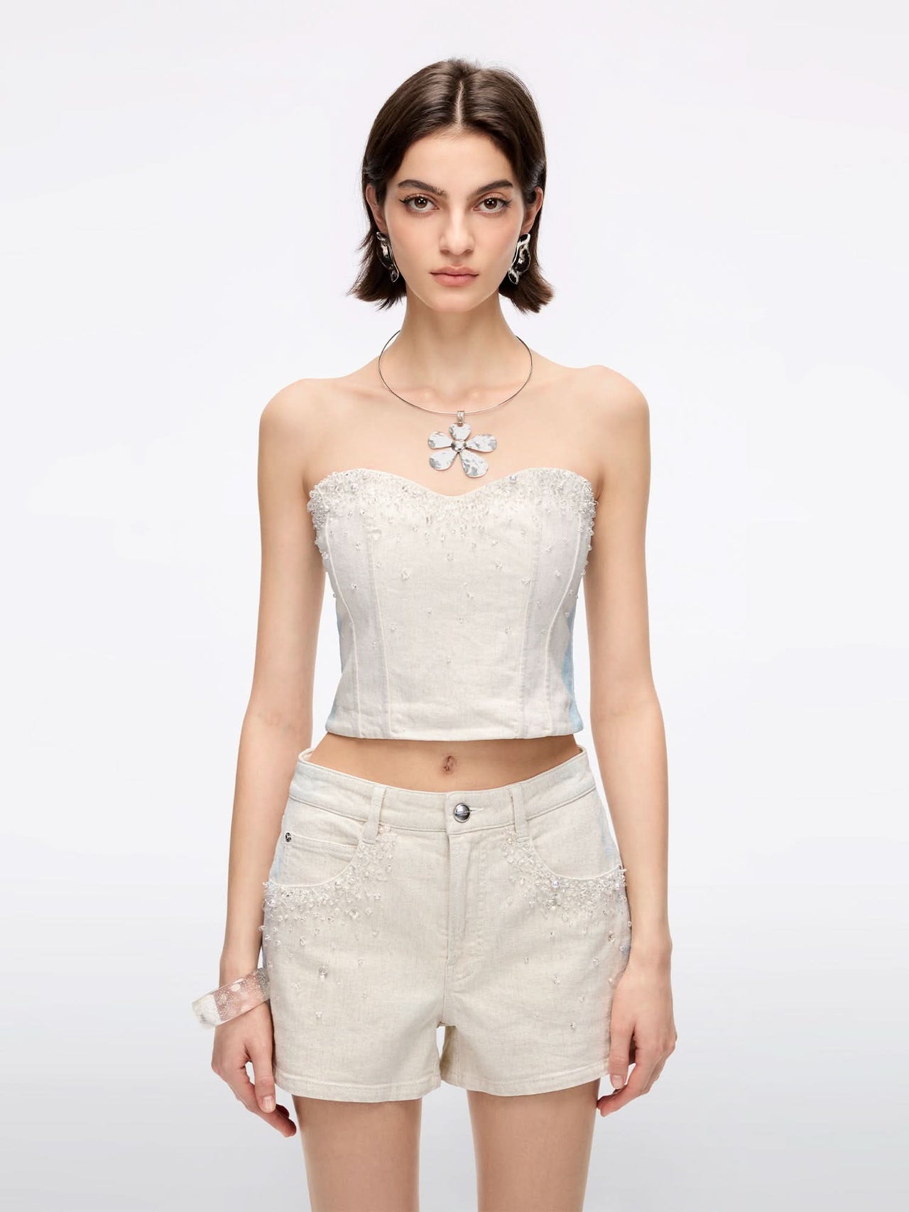 Beaded Denim Top