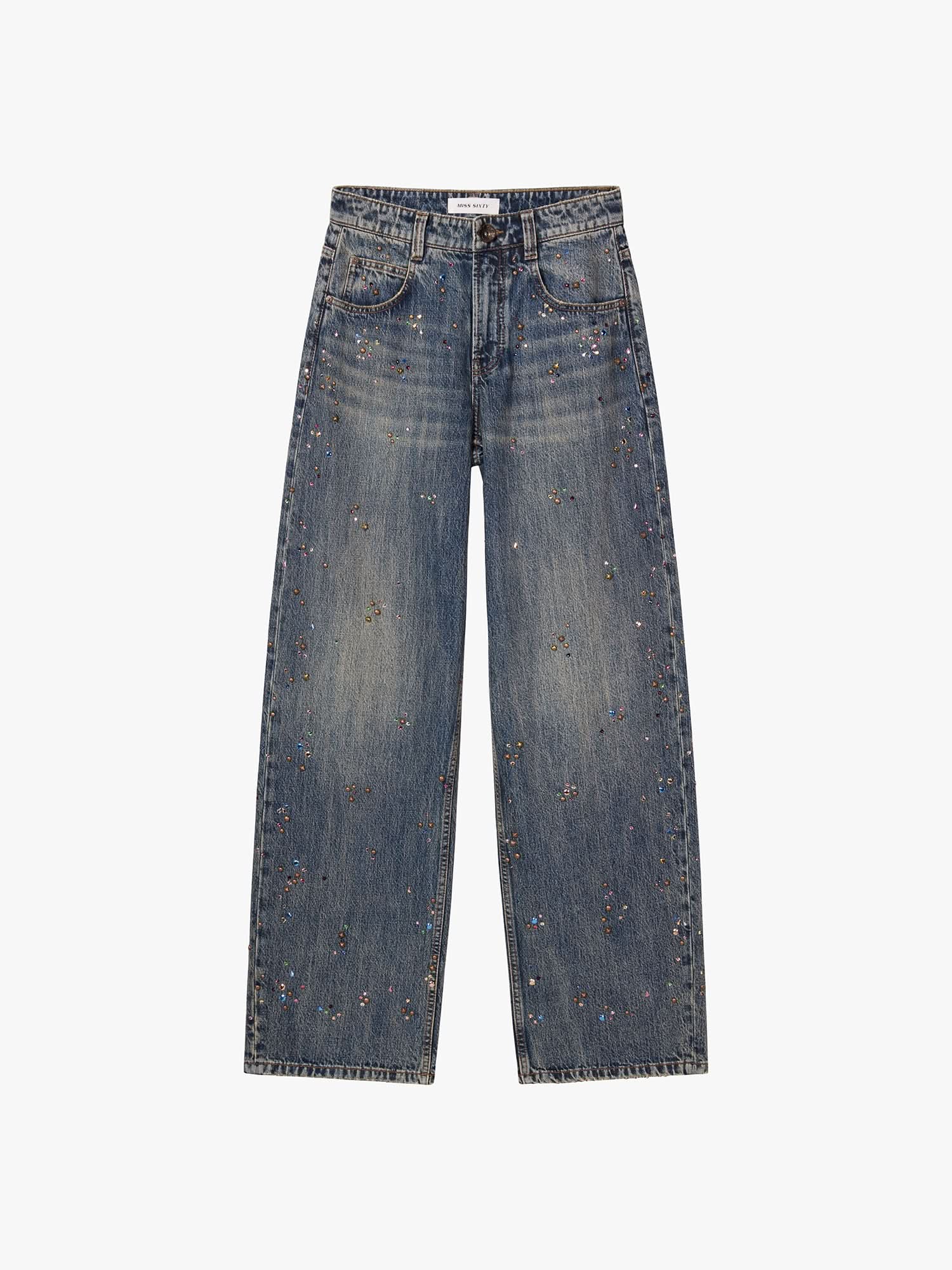 Rhinestone Loose-Fit Jeans - MISS SIXTY