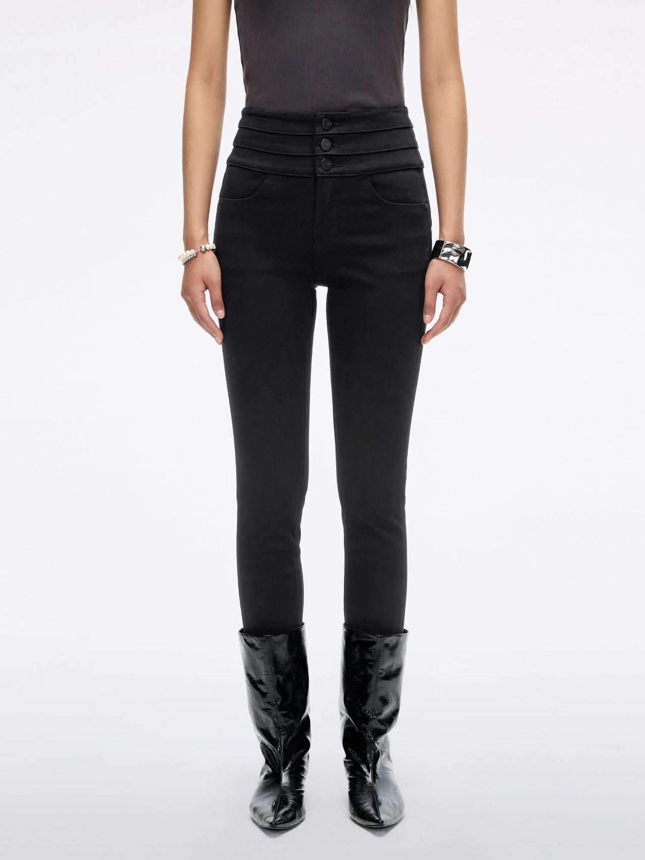 High Waisted Slim-Fit Jeans -BLUE ATTACK