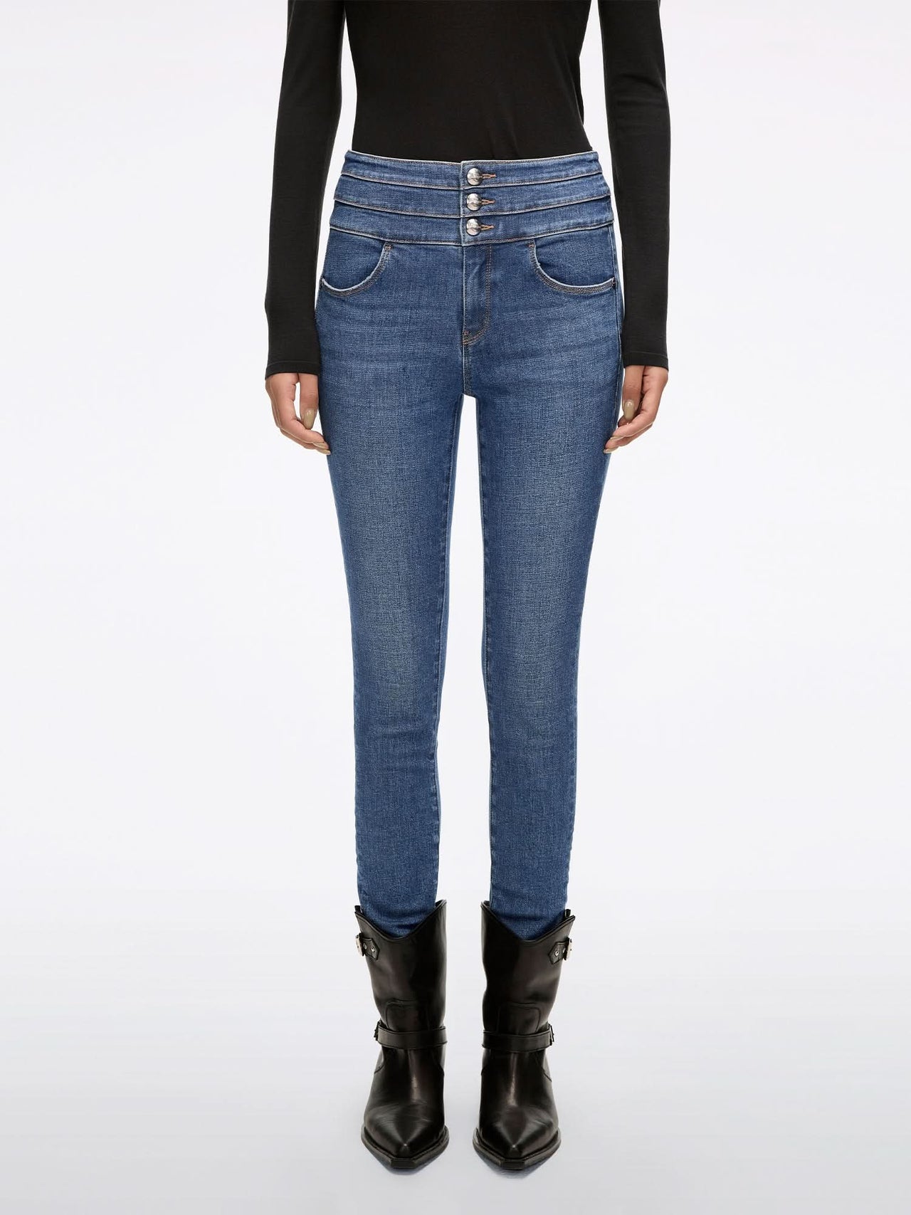 High Waisted Skinny Jeans-BLUE ATTACK