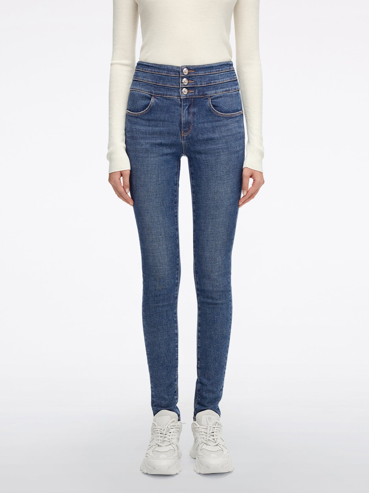 High Waisted Skinny Jeans-BLUE ATTACK