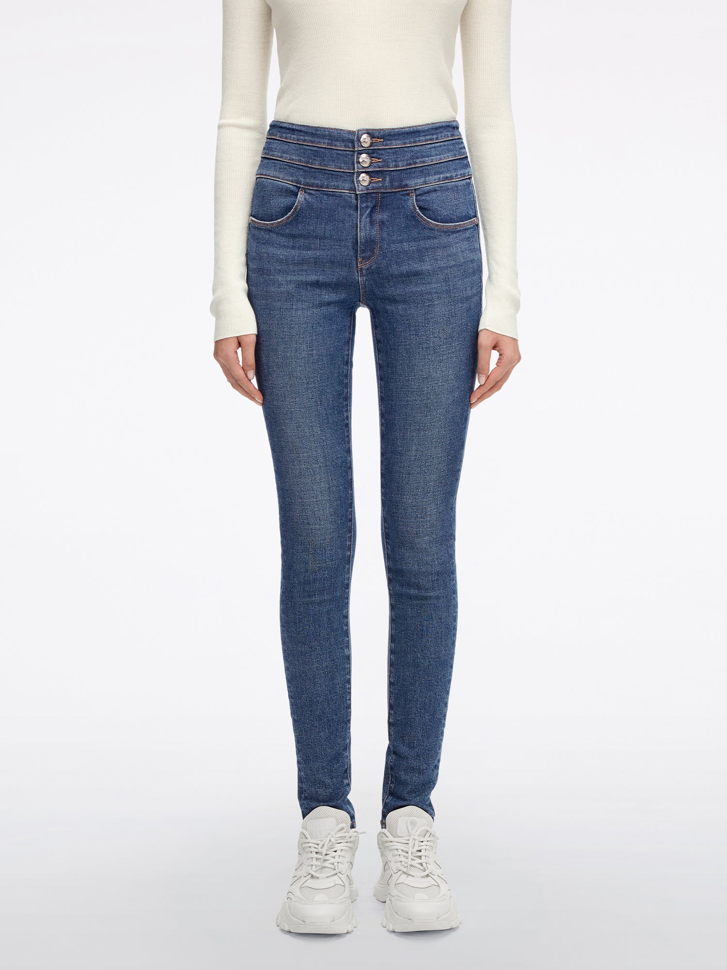 High Waisted Skinny Jeans-BLUE ATTACK