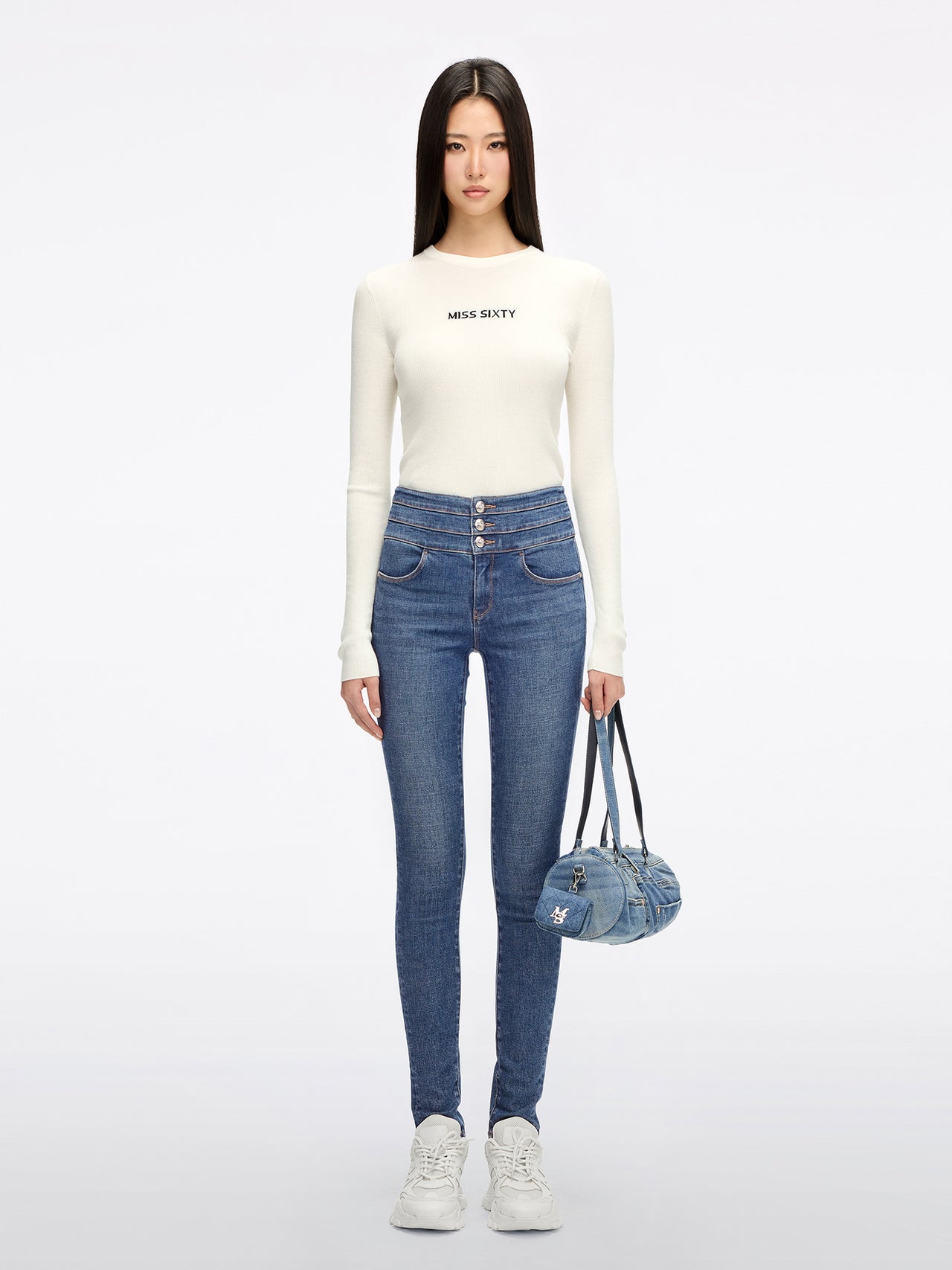 High Waisted Skinny Jeans-BLUE ATTACK